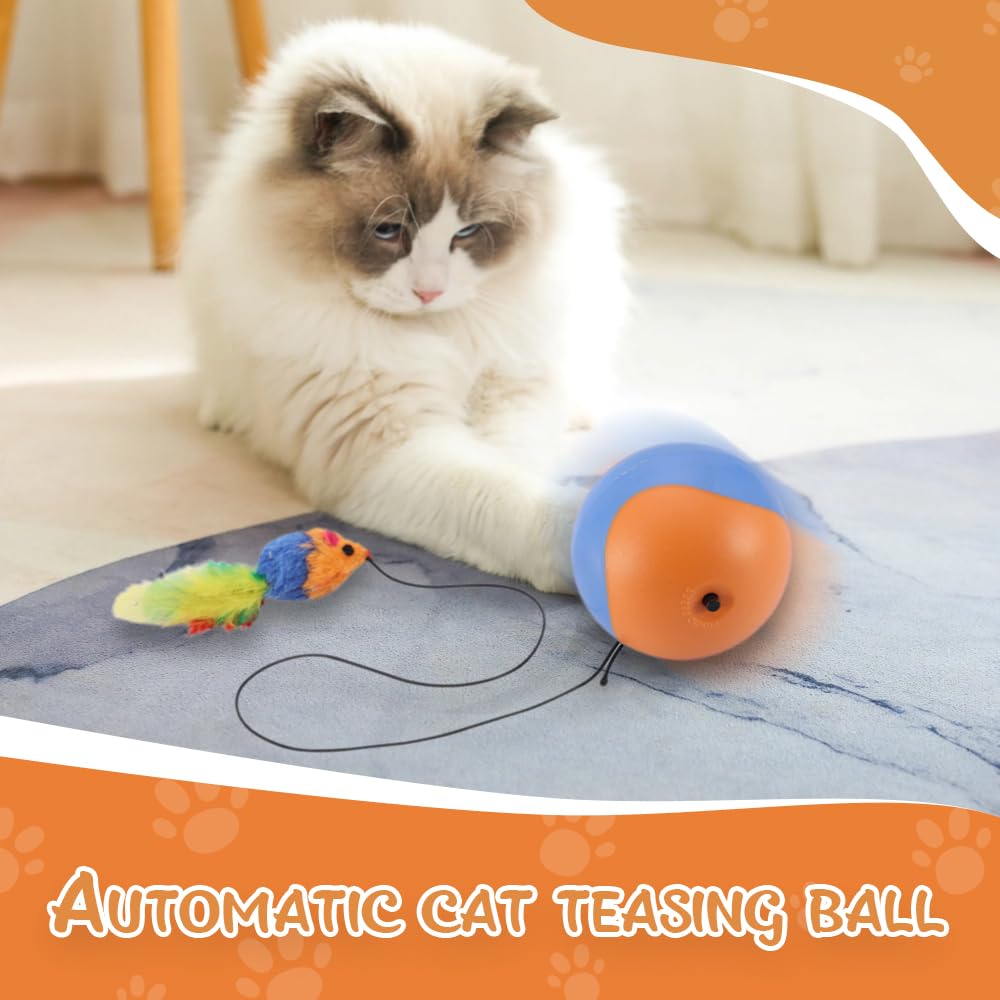 Speedy Tail 2.0 Cat Toy, Upgrade Interactive Cat Toys Ball With Motion Sensor, Automatic Cats Ball With Mouse Indoor Toy (Orange