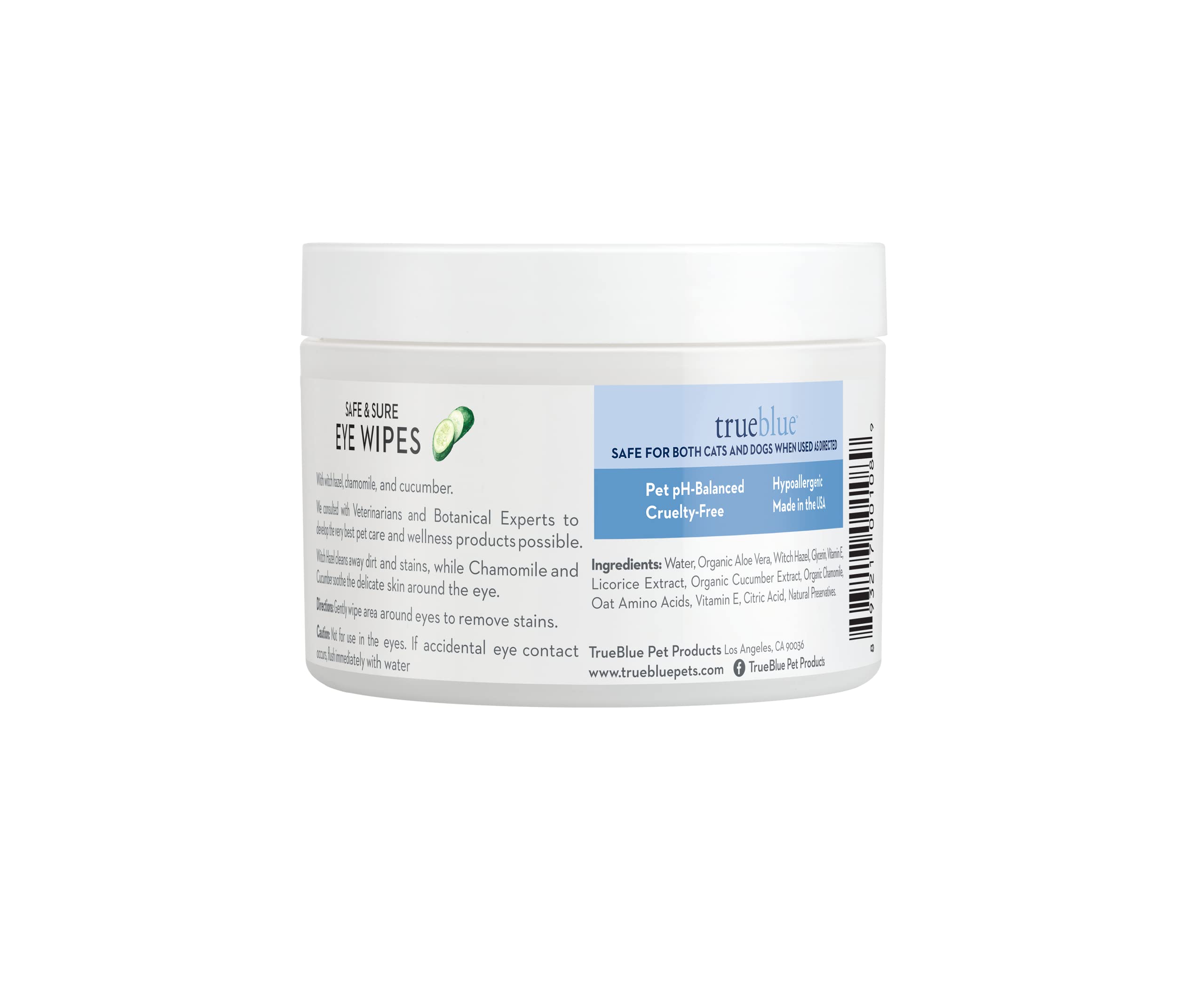 TrueBlue Cucumber & Chamomile Safe and Sure Dog Eye Wipes - Pre-Moistened Textured Pads for Tear Stain Eye Cleaning - Cleansing