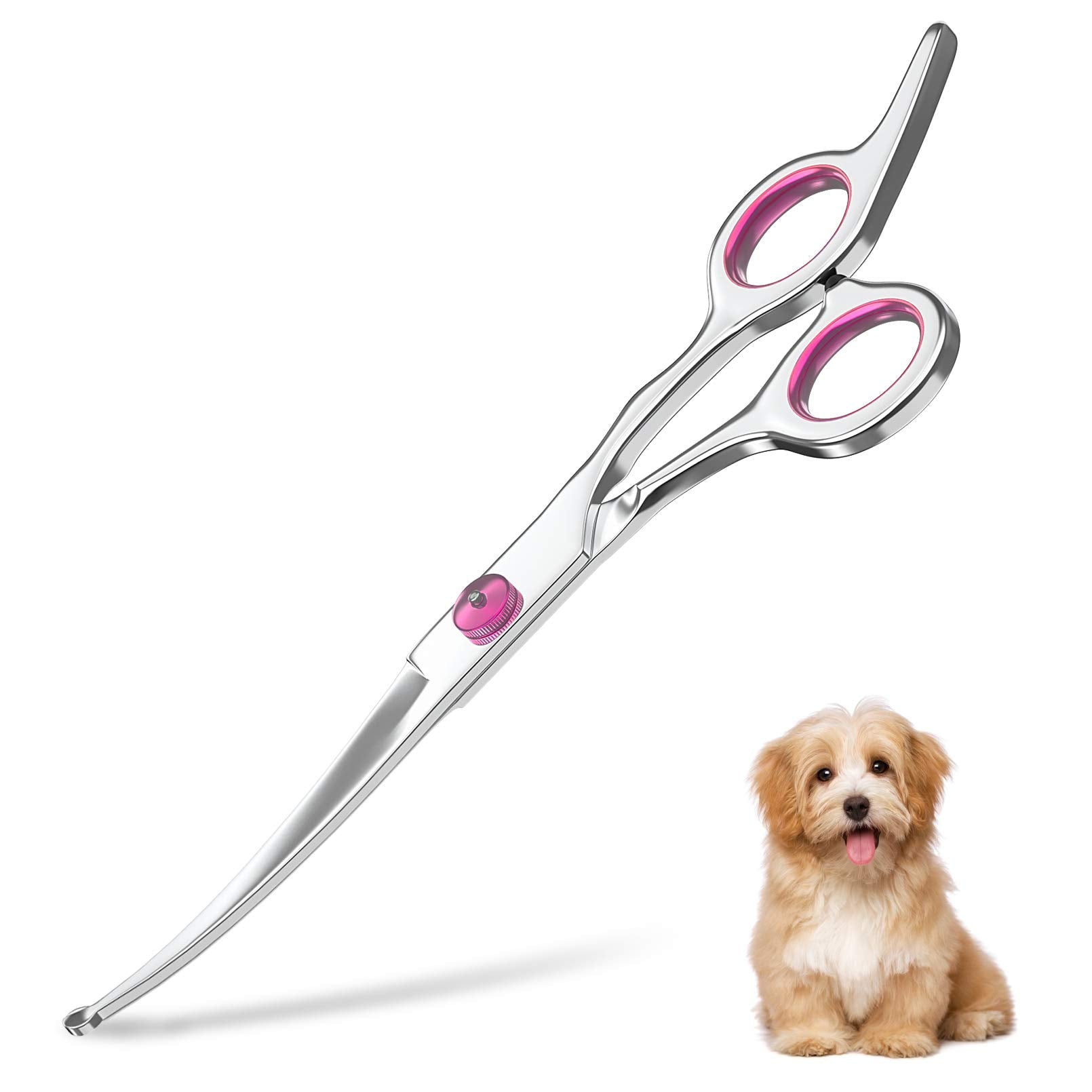 Petsvv 7.5 Curved Dog Grooming Scissors with Safety Round Tips, Light Weight Professional Pet Grooming Shears Stainless Steel fo