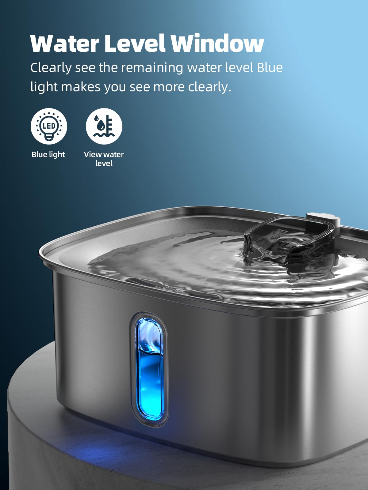 Dog Water Fountain for Large Dogs, 9L/2.4Gal Stainless Steel Dog Fountain with Water Level Window & Filtration, Automatic Pet Wa