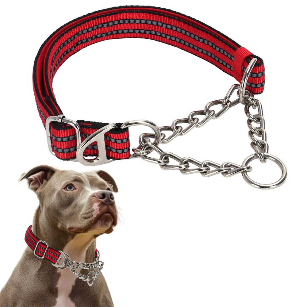 Red Martingale Collar For Medium Dogs, Reflective Nylon Dog Chain Collar Escape Proof Heavy Duty Dog Collar With Stainless Steel