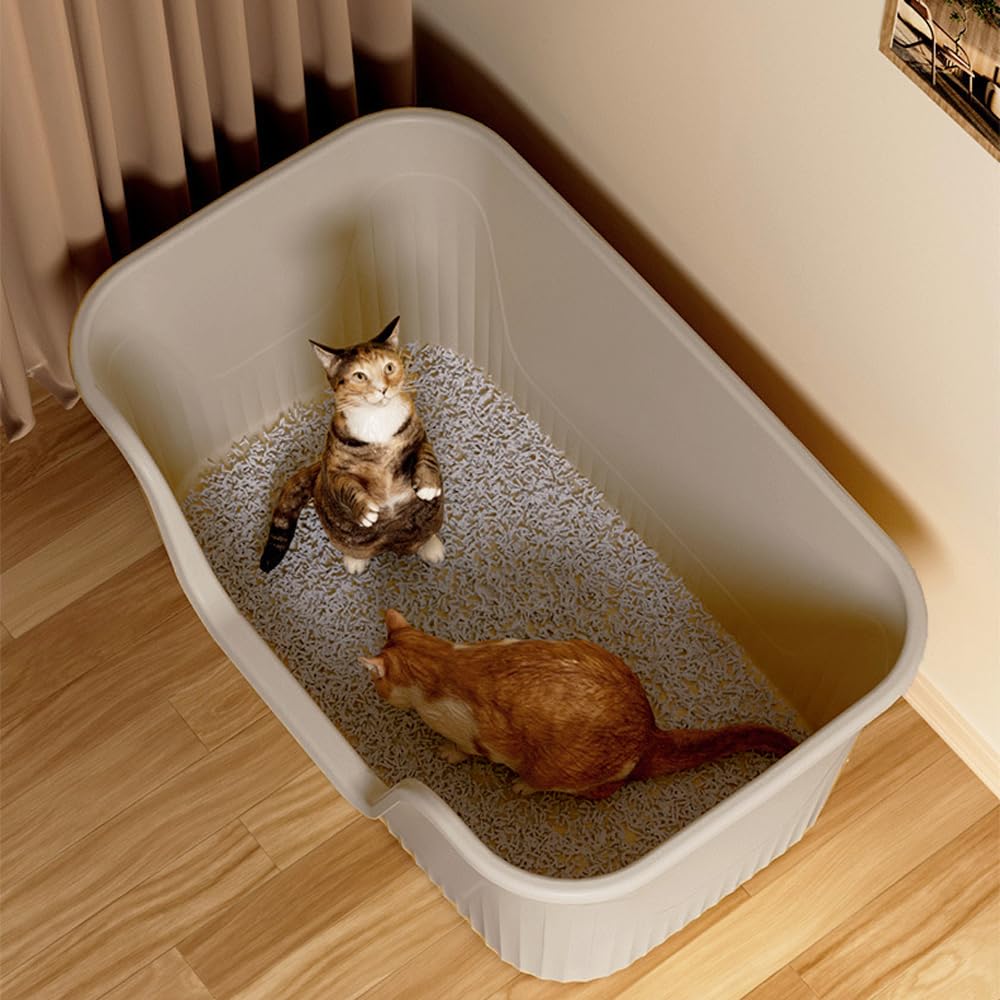Vealind Largest Xxl Jumbo Cat Litter Box For Big Cats, 31''  21''  16'' Grey Easy Clean Big Tall High Sided Extra Large Cat Litt