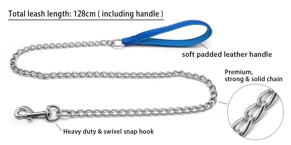 Beirui Premium 4 Foot Chain Heavy Duty Dog Leash - Soft Padded Handle Lead - Perfect Basic Leashes For Large & Medium Size Pets Walking,Traffic Training And Traveling (3.0Mm * 4 Foot, Blue)