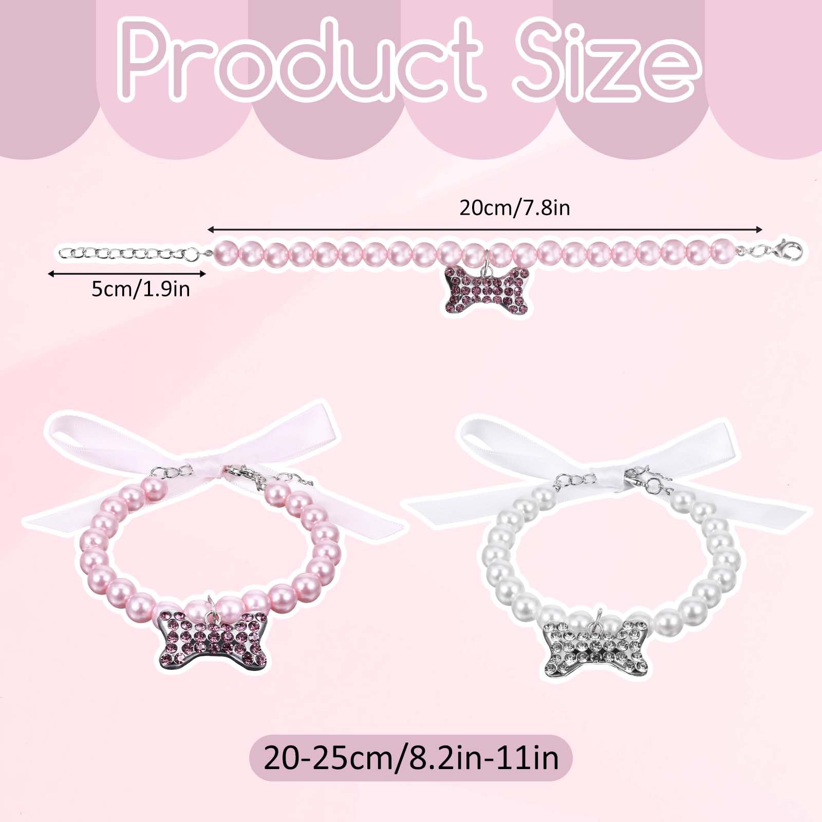 Dimeho 2 Pcs Dog Pearls Necklace Jewelry With Rhinestone Bone Puppy Cute Pet Collars Necklace Bling Fancy Cat Wedding Collar Jew