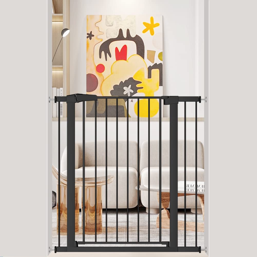 38.5' Extra Tall Pet Gate Pressure Mounted - Walk Through Baby Gates With Door For The House Stairs Doorway - Puppy Doggy Dog Gates Fence Child Safety Gate 32.28'-35.04' Wide