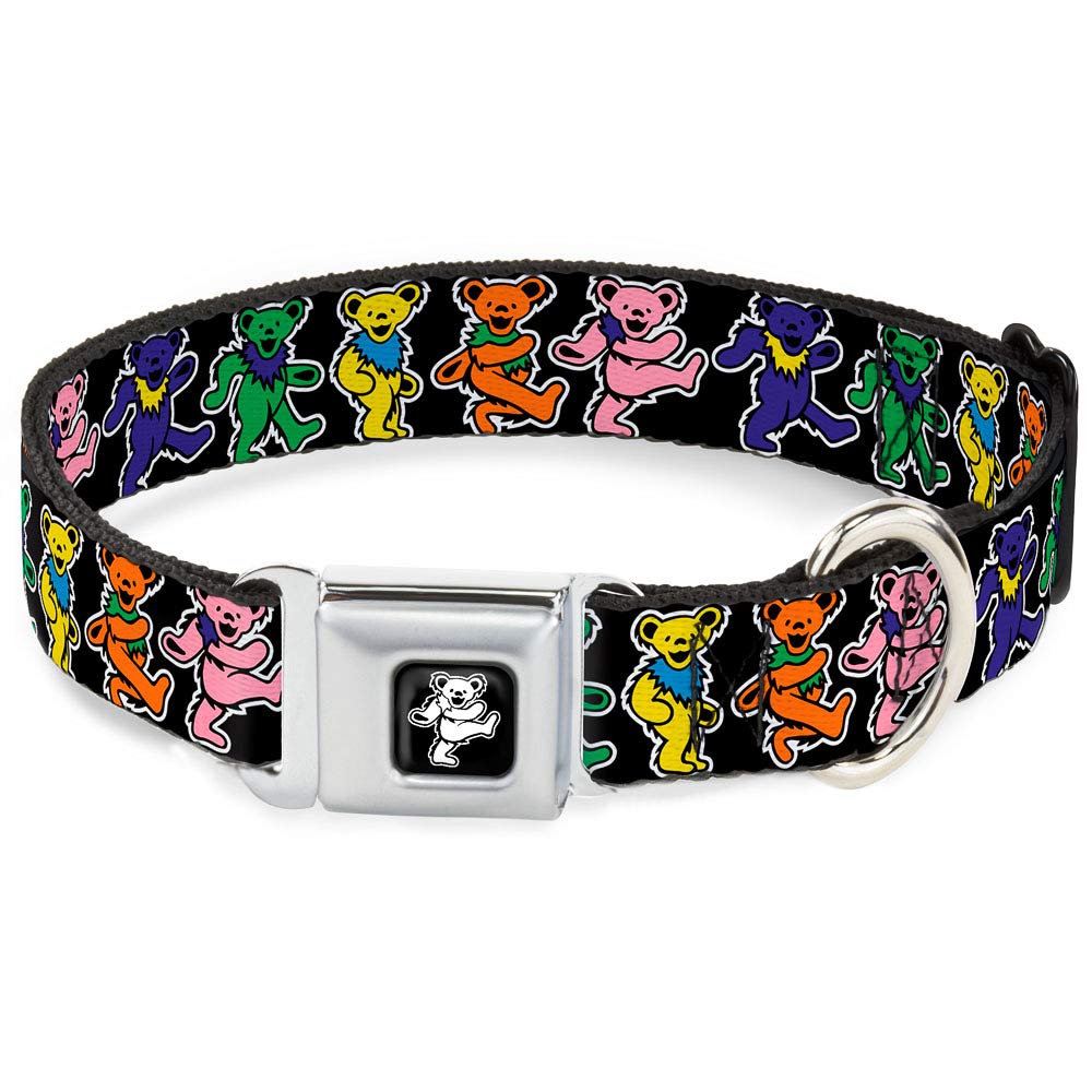 Buckle-Down Seatbelt Buckle Dog Collar - Dancing Bears Black/Multi Color - 1.5' Wide - Fits 18-32' Neck - Large