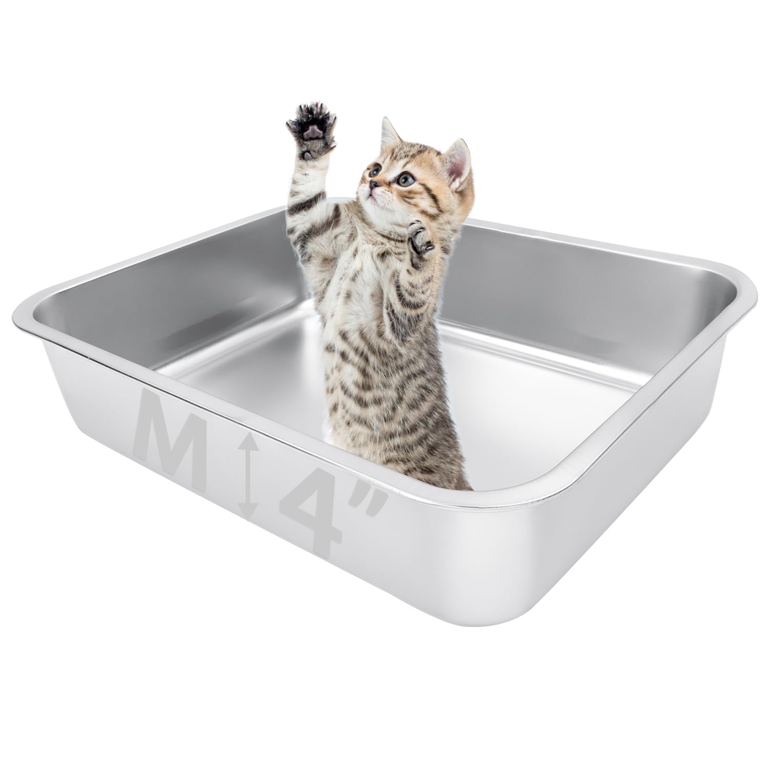 HNeekyr Small Stainless Steel Litter Box, 17.5''  13.6''  4'' Metal Litter Box Low Side Easy Entry, Rust-Proof, Non Stick, No Sm
