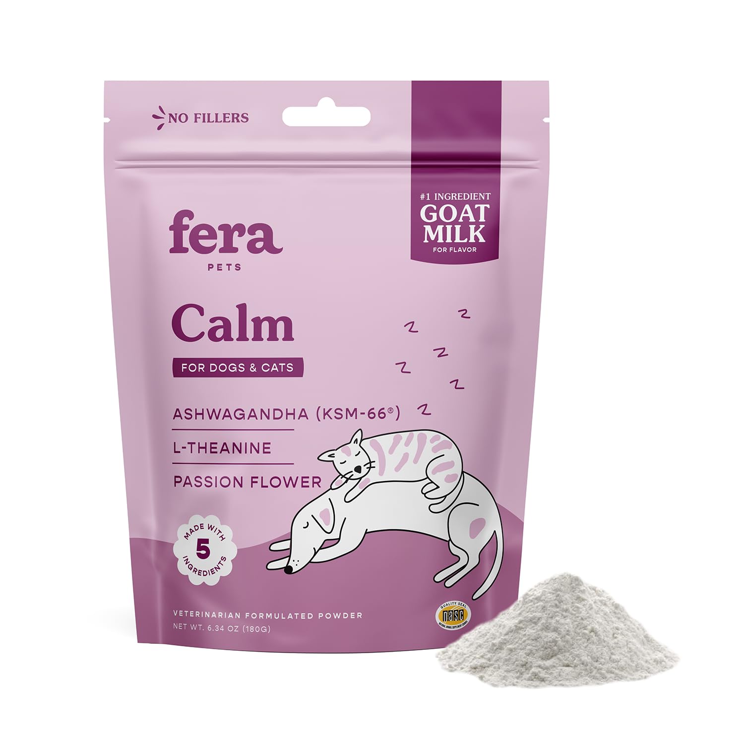Fera Pet Organics Calming Goat Milk Cat & Dog - Vet Created - Pet Anxiety, Stress & Hyperactivity - Ashwagandha Supplement with 
