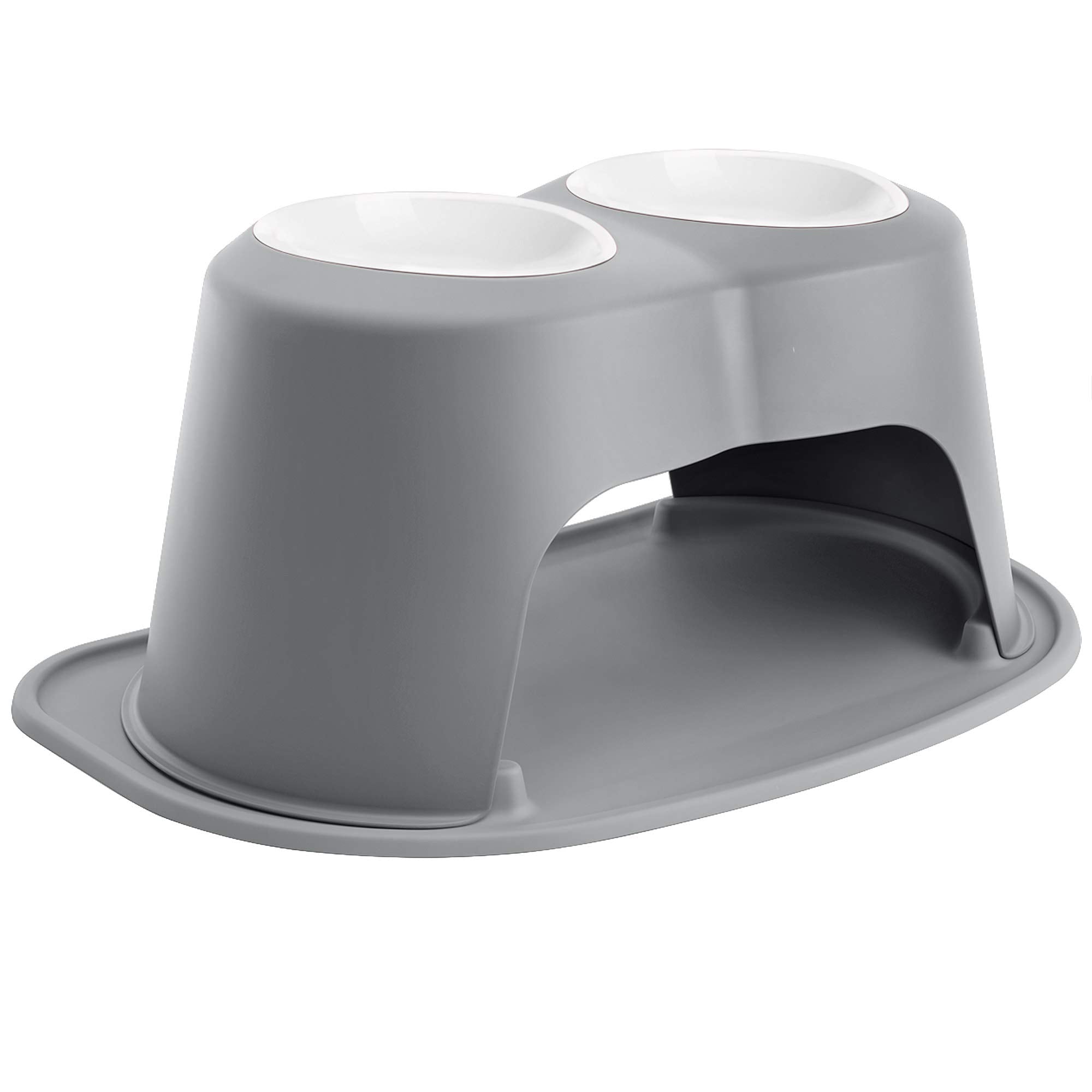 Weathertech Double High Pet Feeding System W/Plastic Dog/Cat Bowls - 12'' High Stand Dark Grey (Pdhc6412Dgdg)