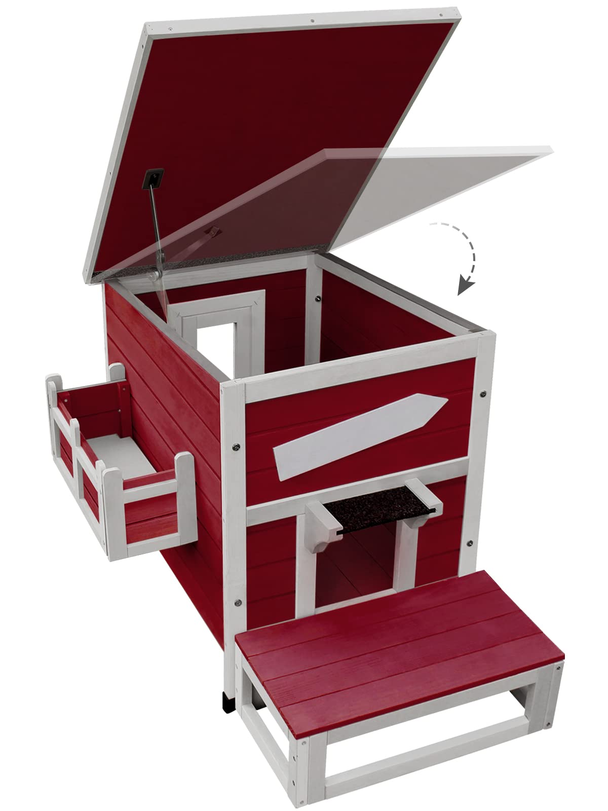 Rockever Outdoor Cat House, Large Outdoor Houses For Feral Cats Wooden Outside Cat Shelter Weatherproof With Escape Door