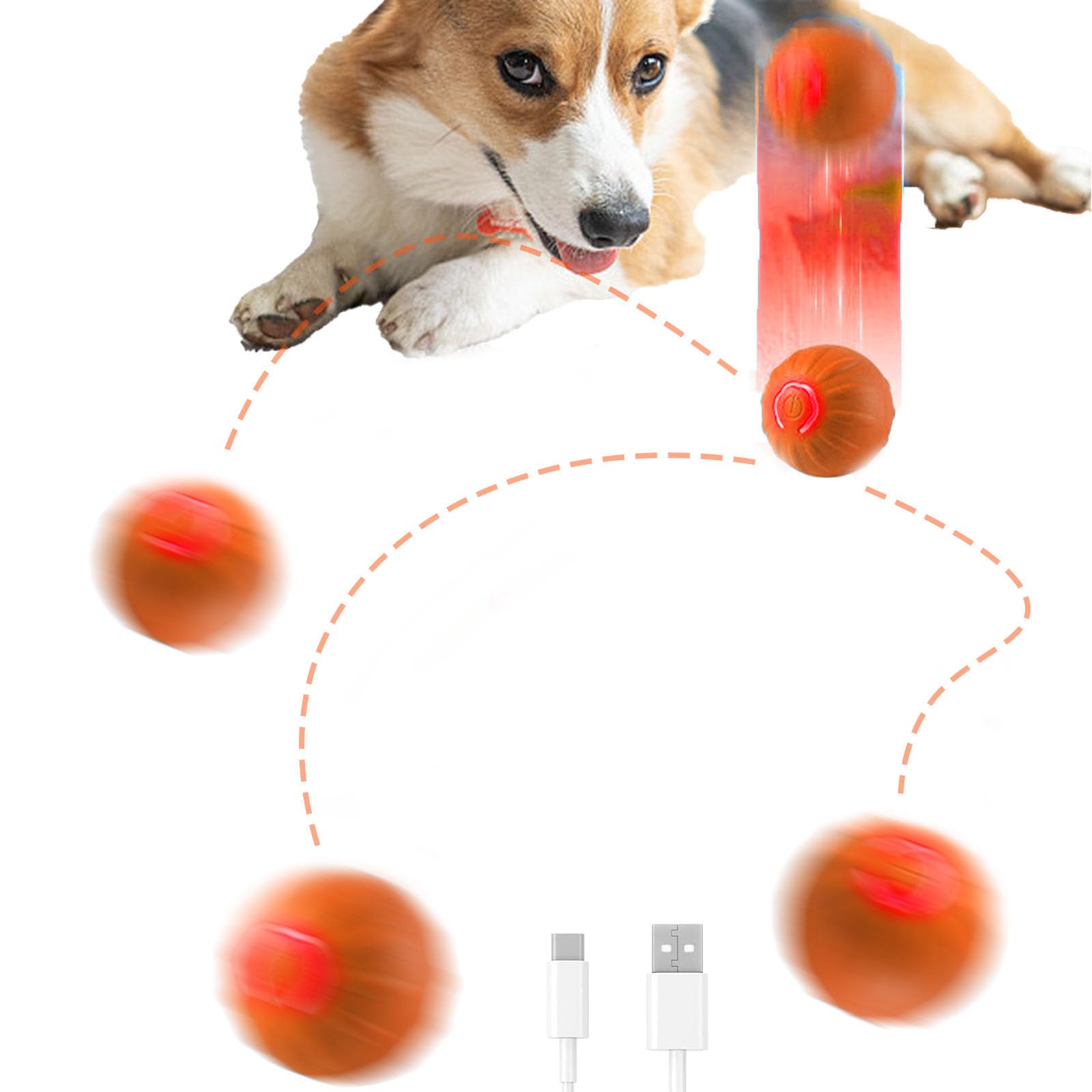 Trumoon Interactive Dog Jumping Ball Toy, Active Rolling Ball For Samll And Medium Dogs With Led Lights, Type-C Rechargeable(Ora