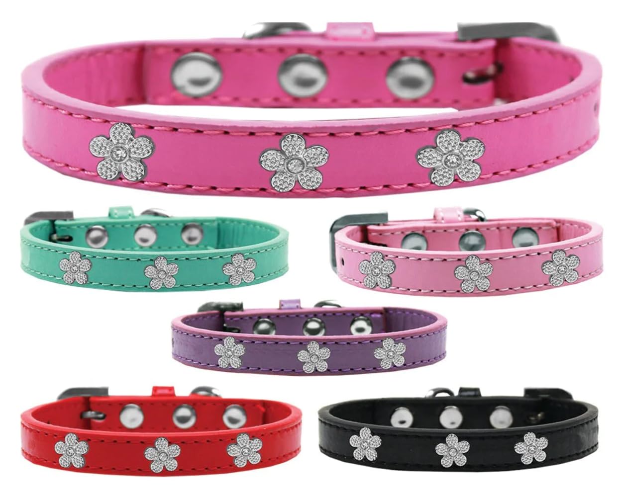 Dog, Puppy & Pet Widget Fashion Collar, Silver Flower Lavender 12