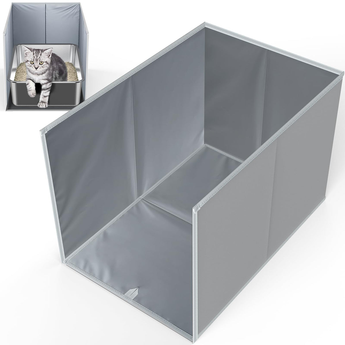 24'' L  16.92'' W  16.14'' H Cat Litter Box Enclosure Splash Guard With Removable Mat, High Sided Large Litter Box Shield For Li