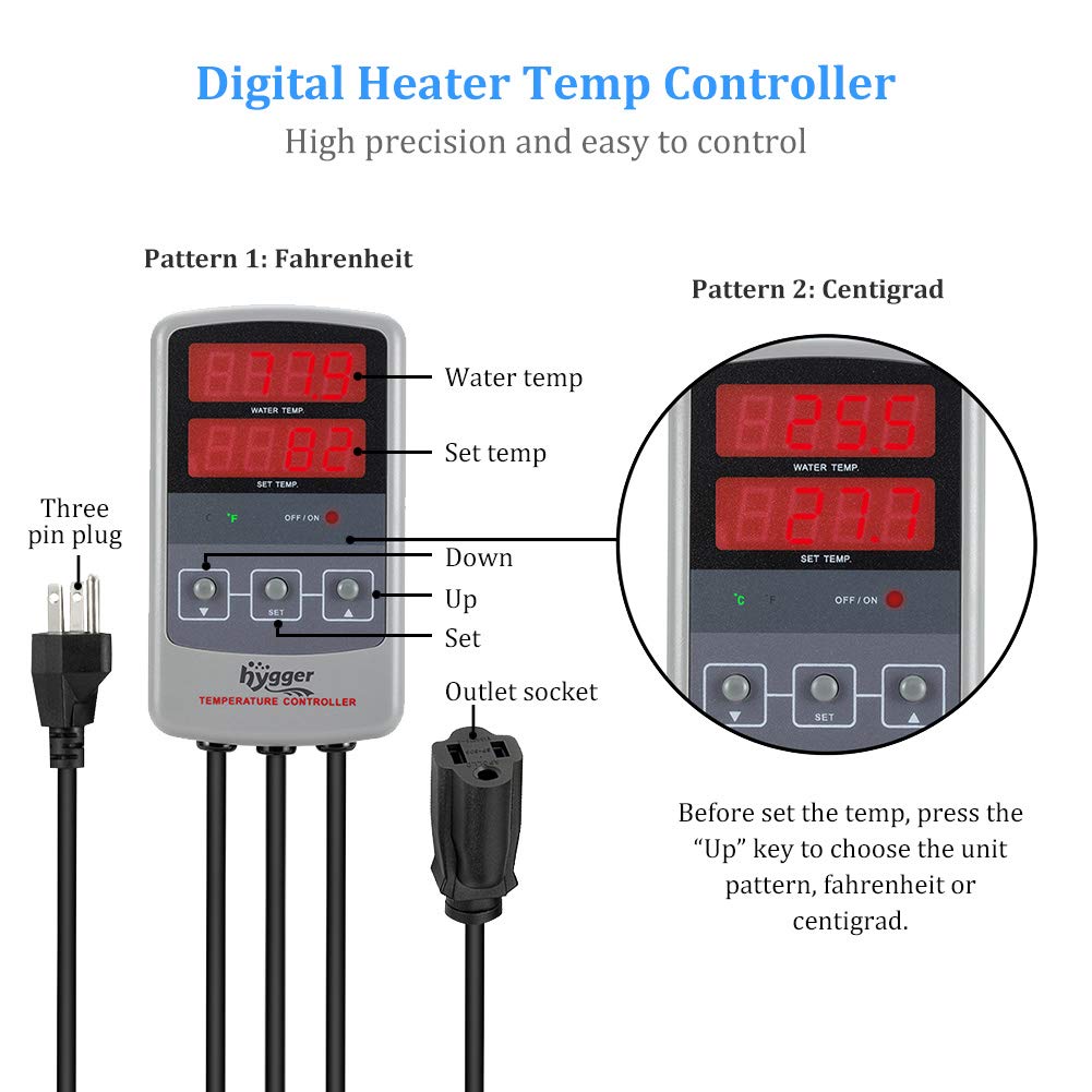 Hygger Pinpoint Saltwater Aquarium Heater With Digital Thermostat Ic Temp Controller, Titanium Tube Submersible Fish Tank Heater For Coral Reef 100 Watt