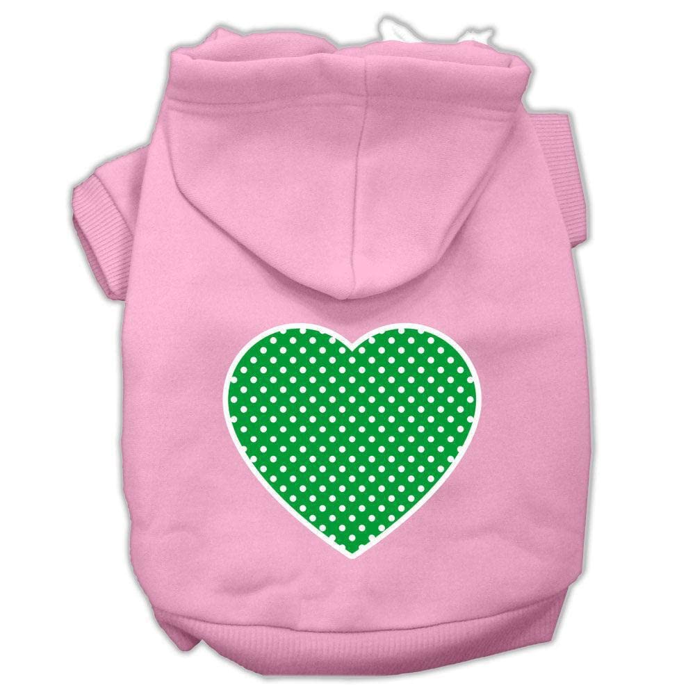 Pet Dog & Cat Hoodie Screen Printed, Green Swiss Dots Heart Light Pink XL (14-20 lbs.)