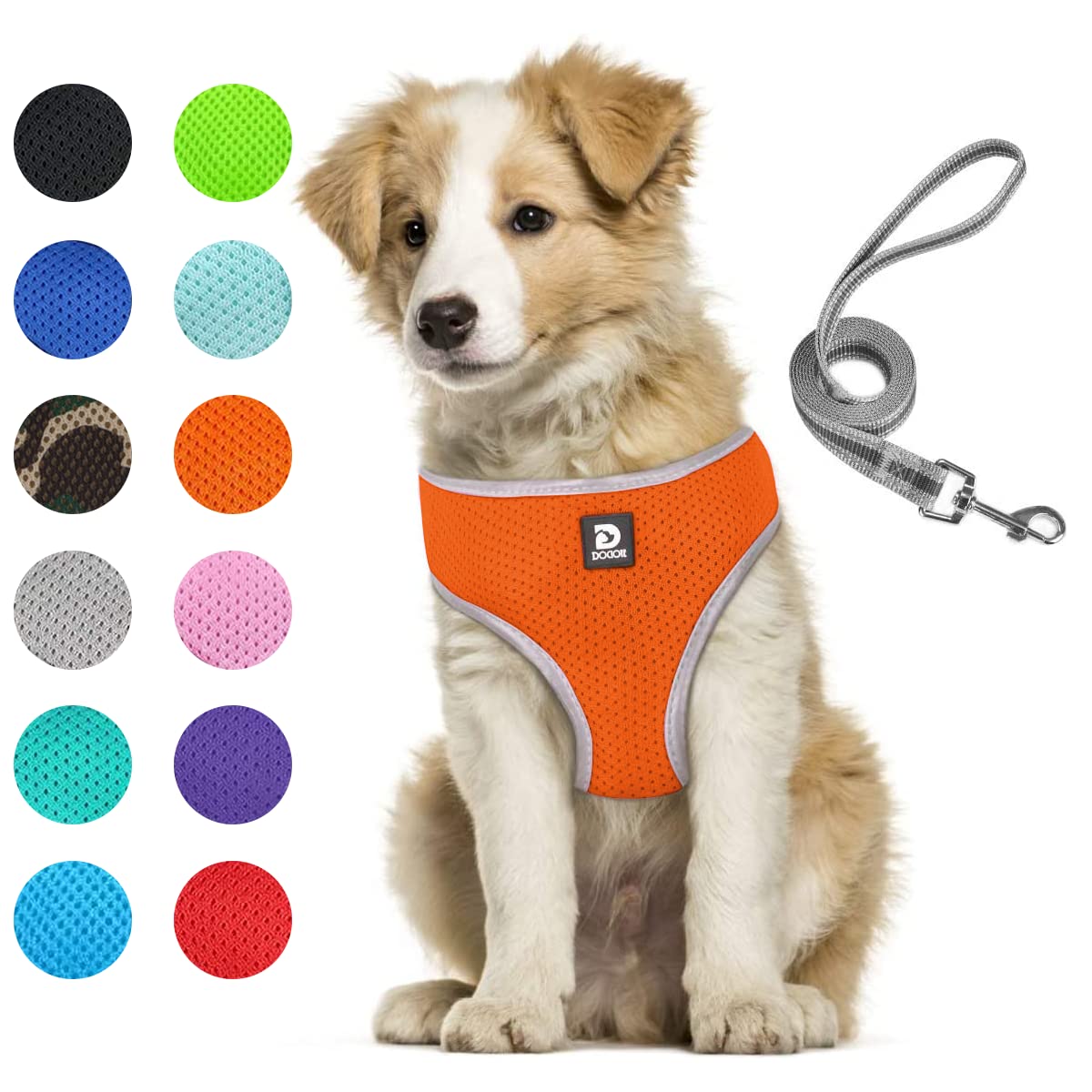 Puppy Harness And Leash Set - Dog Vest Harness For Small Dogs Medium Dogs- Adjustable Reflective Step In Harness For Dogs - Soft Mesh Comfort Fit No Pull No Choke (L, Orange)