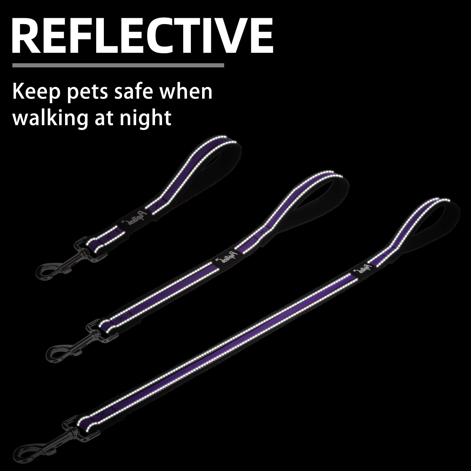 Pupteck Reflective Short Dog Leashes - 3 Packs 2.5Ft/ 1.5Ft/ 1Ft Nylon Leash With Strong Clip, Soft Padded Handle, Durable Train