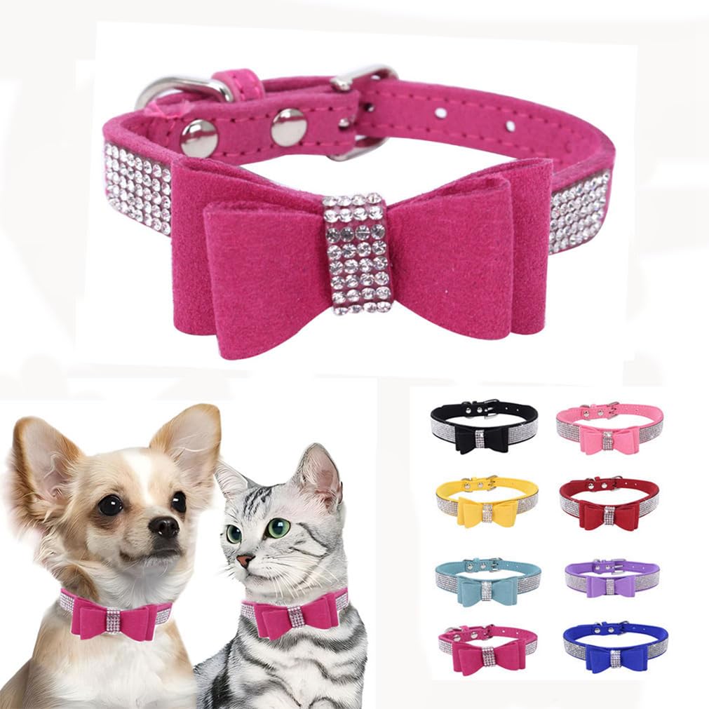 Hot Pink Rhinestone Dog Collars For Medium Dogs, Diamond Girl Dog Collars,Bling Jewel Glitter Sparkly Bedazzled Pet Collars With
