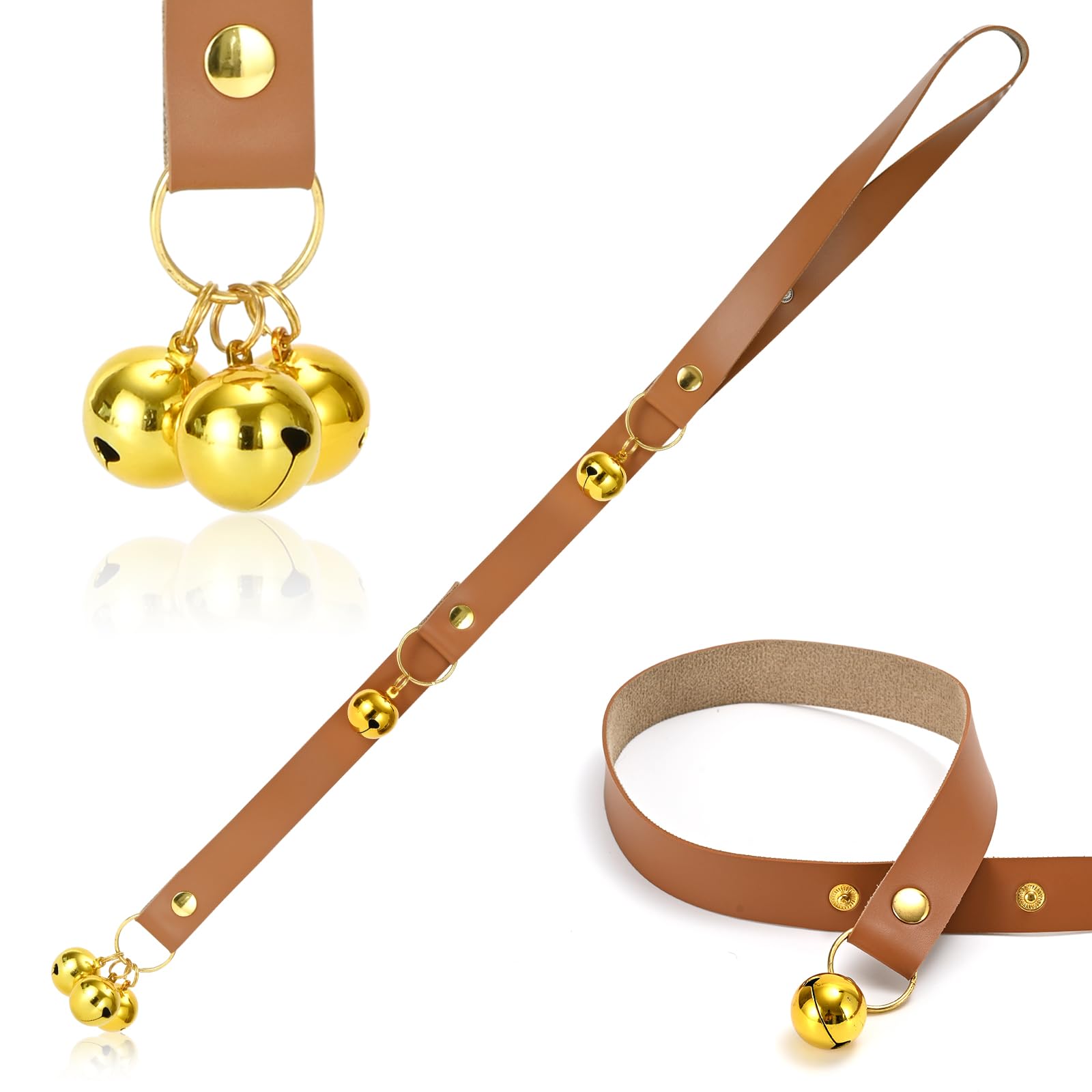 Luckyiren Brown Leather Hanging Door Bells For Dog Training Tools To Go Outside Dog Accessories To Ring To Go Potty Upgraded Pup