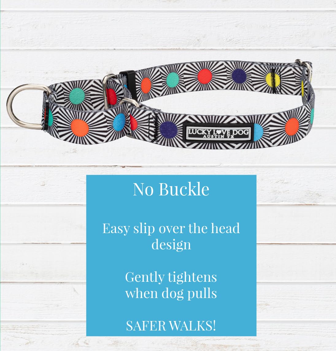Lucky Love Dog, Adjustable Fun Style Martingale Collar For Dogs, Comfy & Bright Color, Premium No Slip Dog Collar - (Medium, Soc