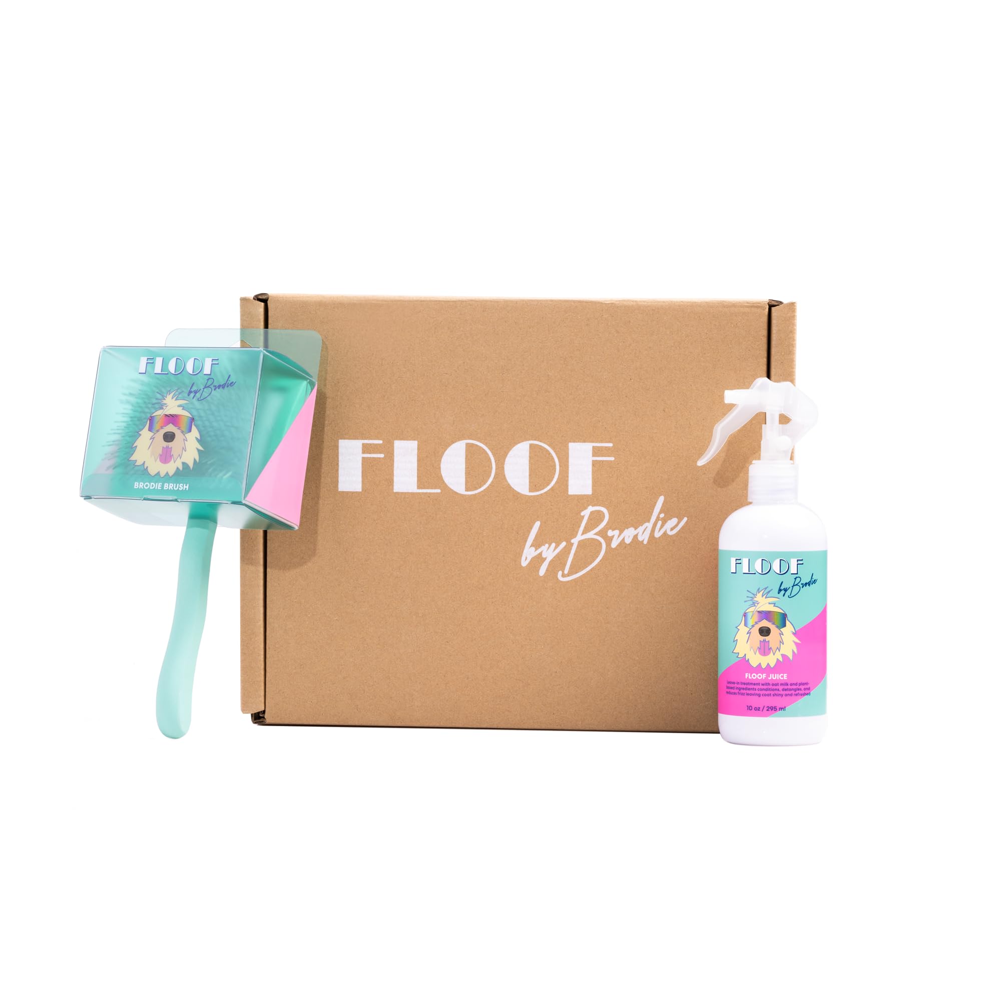 Floof Style Duo - Floof Juice And Brodie Brush - Dog Slicker Grooming Wire Brush And Conditioner And Detangler Kit Gift Set For