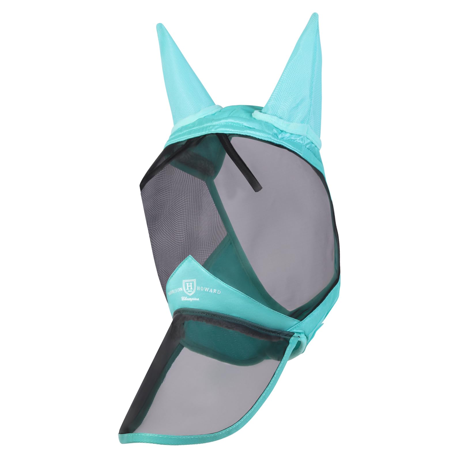 Harrison Howard CareMaster Pro Luminous Horse Fly Mask Large Eye Space Long Nose with Ears UV Protection for Horse Summer Mint M