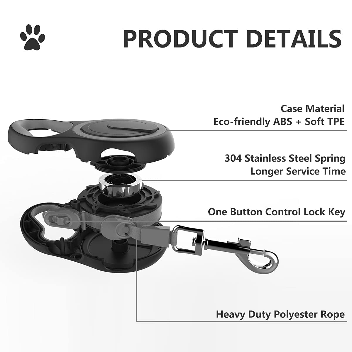 Haivebo Dual Retractable Dog Leash For 2 Dogs (Grey) - 16Ft Heavy Duty Leash With One Button Lock & 360 Tangle-Free Design, For