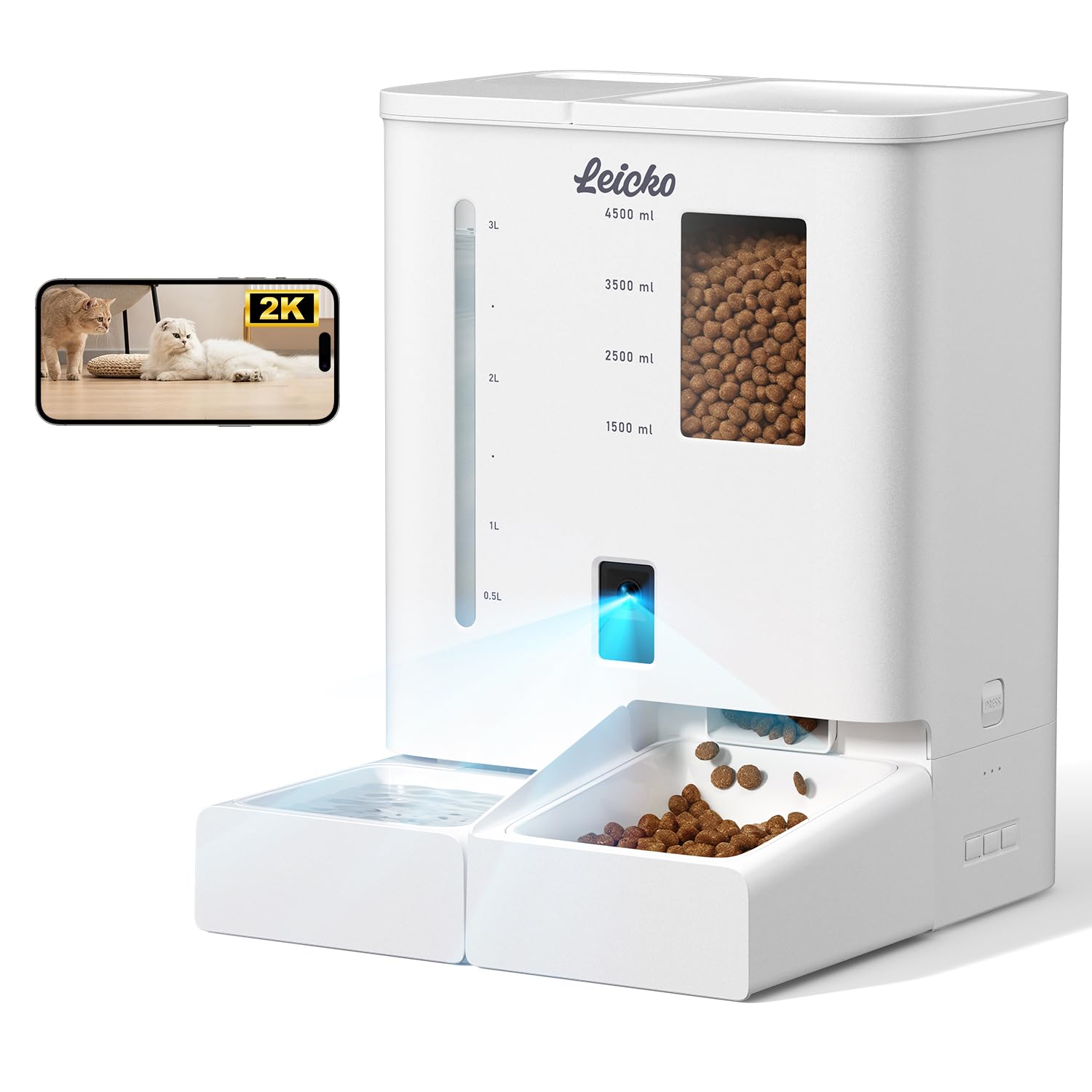 Automatic Cat Feeder with Camera,5G/2.4G WiFi Pet Feeder,2K HD Video and Night Vision,Easy APP Operation,Low Food and Food Clogging APP Tips,Water and Grain Large Capacity Feeder -Like New