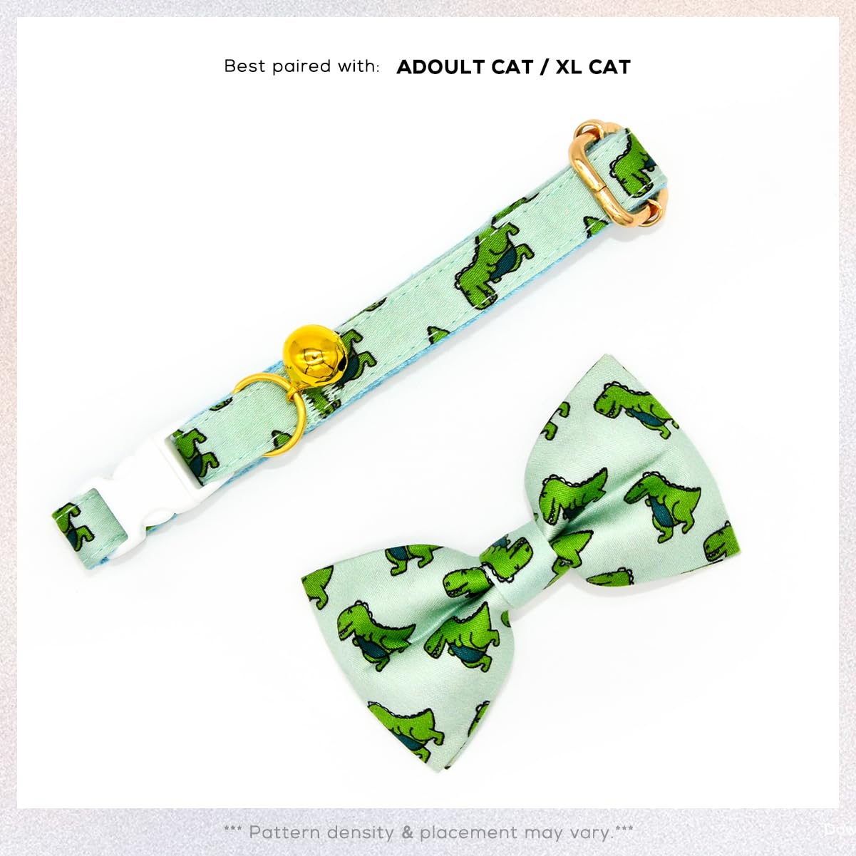 Sage Dinosaur Cat Collar Bow Tie With Bell, Breakaway Safety Cat Collar, Wedding/Birthday Cat Accessories