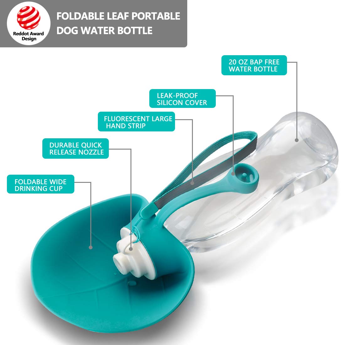 Tiovery Dog Water Bottle For Walking, Pet Water Dispenser Feeder Container Portable With Drinking Cup Bowl Outdoor Hiking, Travel For Puppy, Cats, Hamsters, Rabbits And Other Small Animals 20 Oz