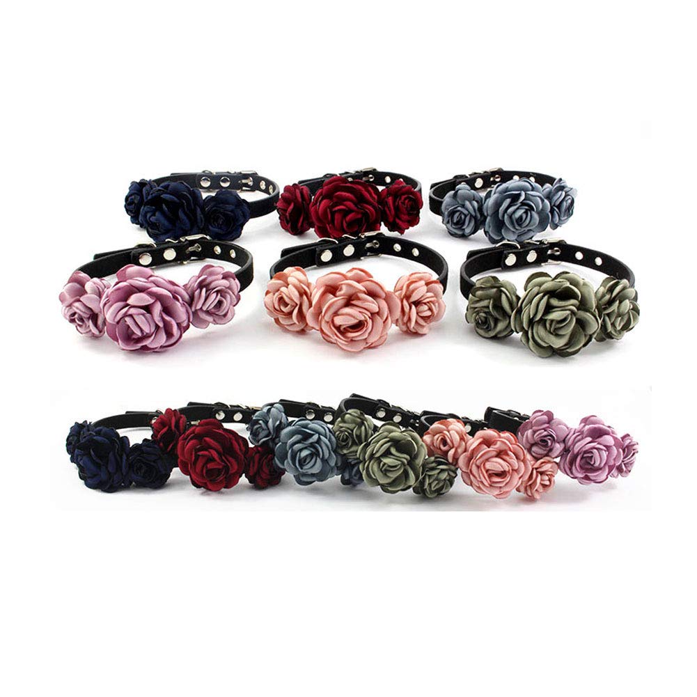 Petfavorites Valentines Flower Dog Cat Collar - Suede Puppy Wedding Collar For Kitten Small Dogs - Chihuahua Yorkie Clothes Accessories Costume Outfits, Adjustable Buckle And Handmade (Red, Size M)