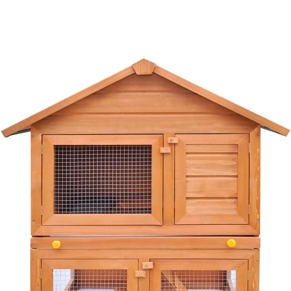 vidaXL Outdoor Wooden Rabbit Hutch, 3-Tier Small Animal House/Pet Cage - Weather-Resistant Roof and Iron Wire Mesh for Visibility & Ventilation - Ladders & Pull-Out Trays for Easy Cleaning