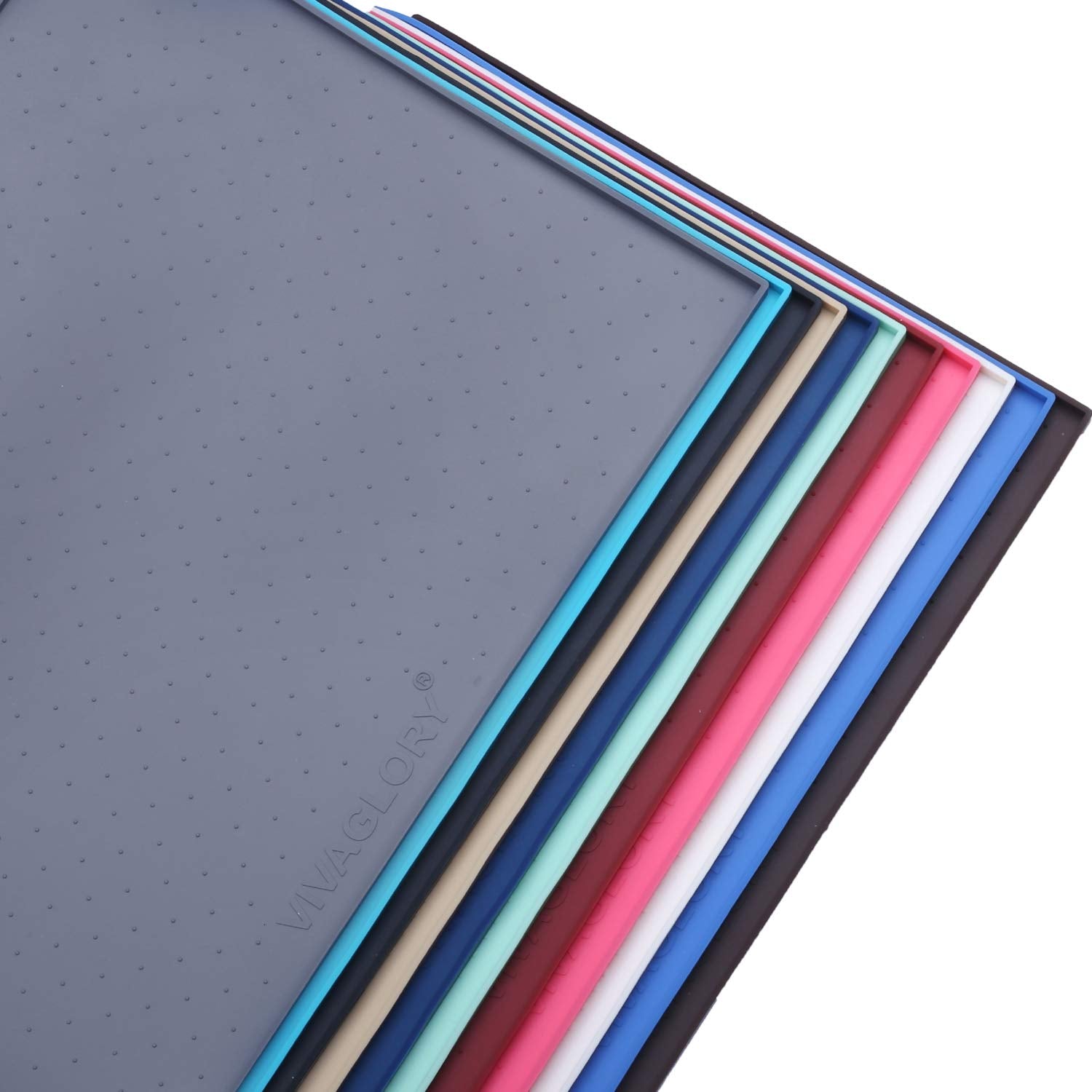 VIVAGLORY Dog Food Mat, Cat Dog Feeding Mat, Waterproof Non-Slip Food Grade Silicone Mat Placemat with Raised Edge, Anti-Messy P