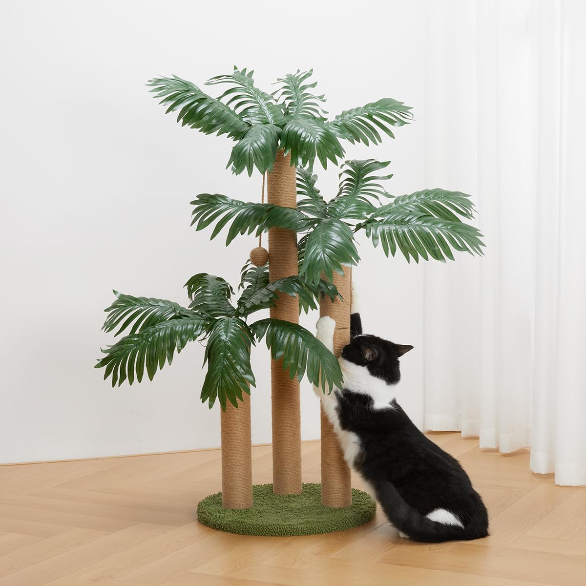 Lemonda 31.5Inch Cat Scratching Post,Cat Scratcher Tree With 3 Scratching Poles & 2 Interactive Dangling Balls,Cats Scratching P