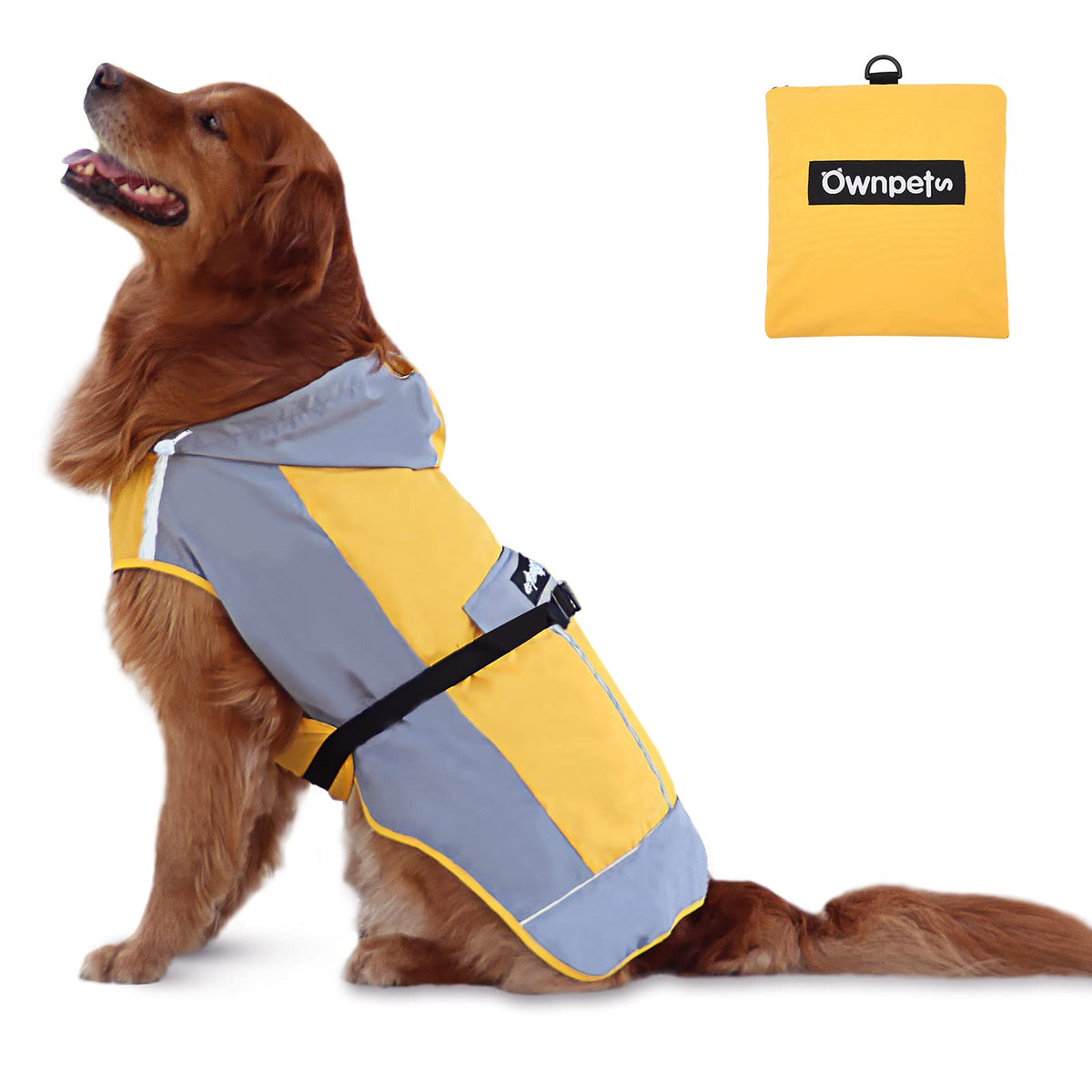 Ownpets Foldable Dog Raincoat, Adjustable Waterproof Pet Jacket With Reflective Straps & Storage Pocket, Lightweight Pet Raincoat For Large, X-Large Dogs, L, Xl