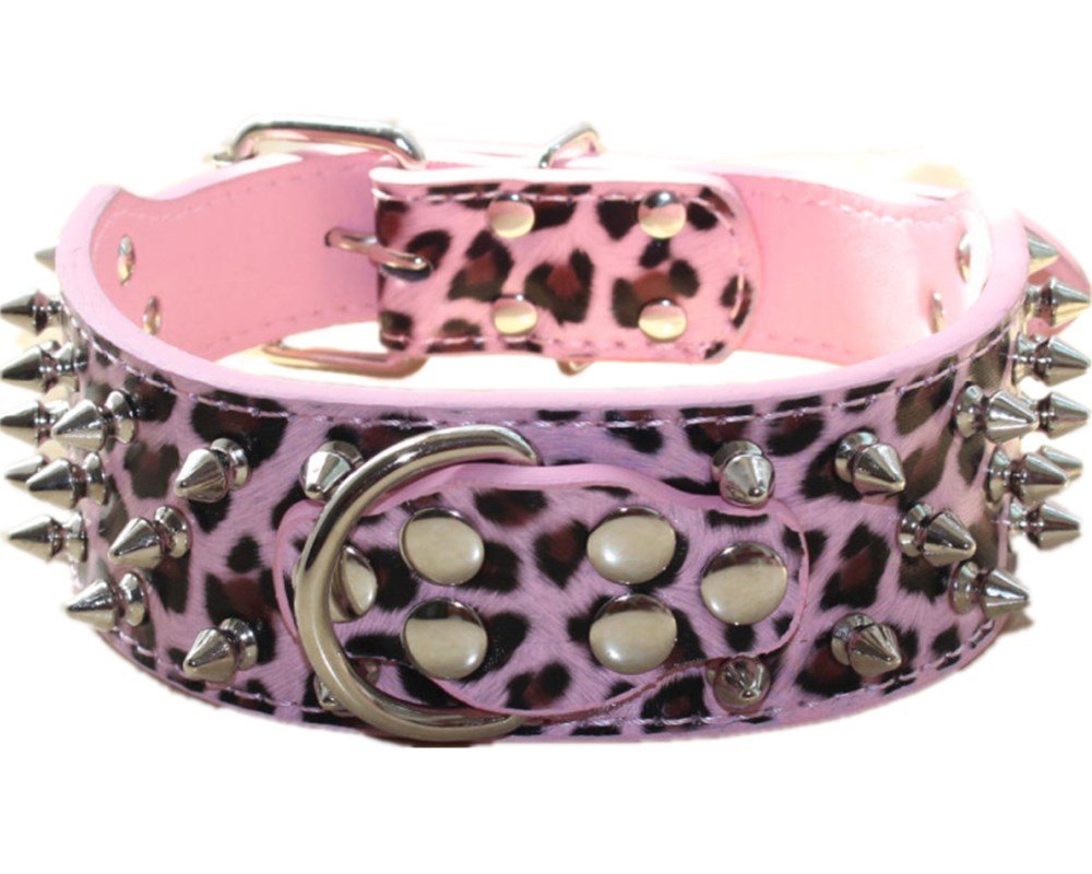 Serijoars Spiked Studded Dog Collar, Pu Leather Dog Collar, Adjustable Pet Collars For Medium Or Large Breed Pet (Xl, Leopard1)