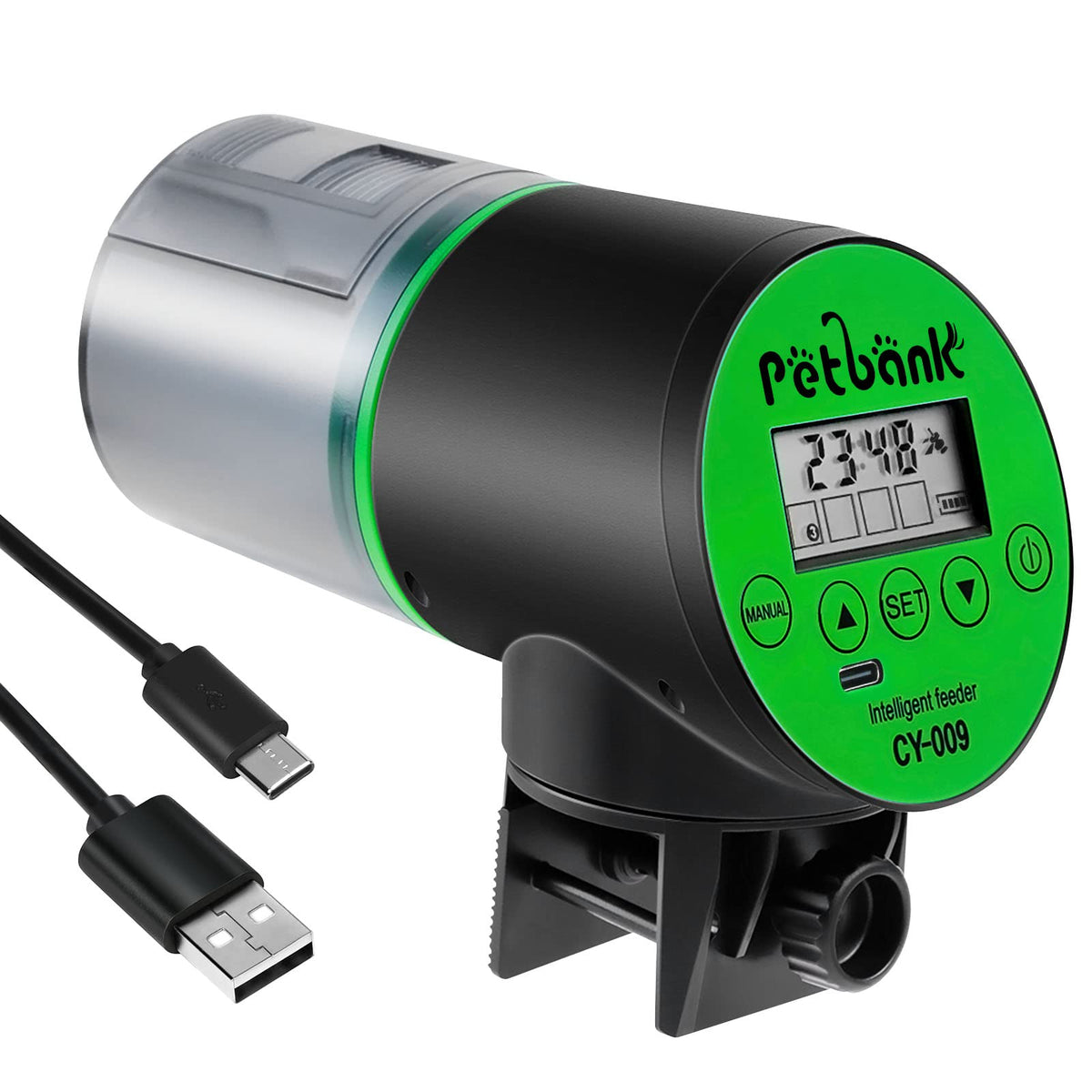 Petbank Automatic Fish Feeder - Rechargeable Timer Fish Feeder With Usb Charger Cable, Fish Food Dispenser For Aquariums Or Fish