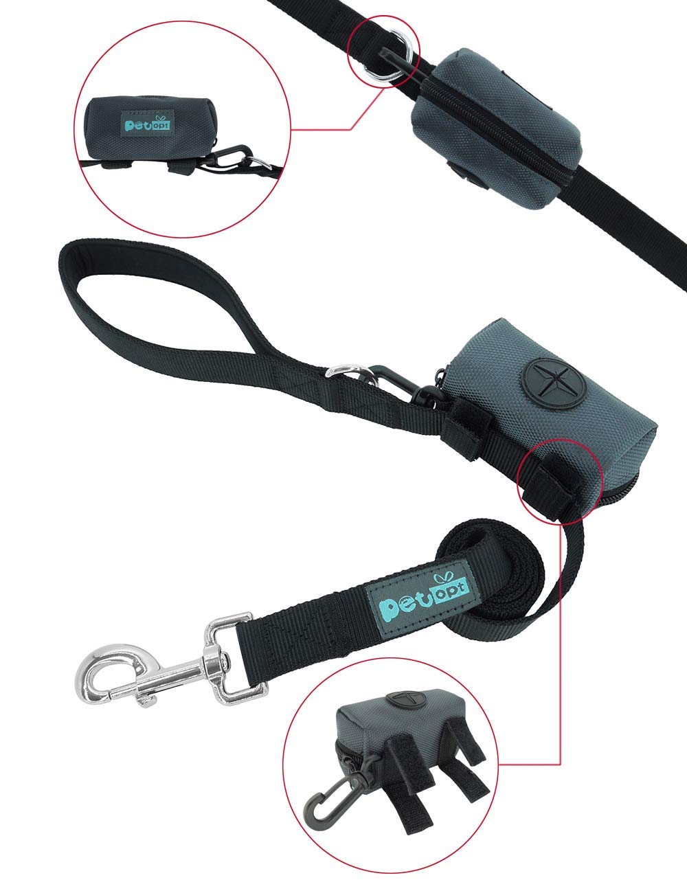 Petopt Dog Poop Bag Holder Leash Attachment,Heavy Duty Waterproof, Fits Any Dogs Running,Walking,Hiking Accessory (Dark Gray)