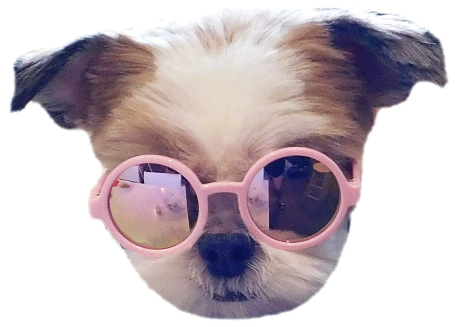 G016 Dog Pet Round Sunglasses Goggles For Small Dogs Up To 15Lbs (Pink-Pink Mirror)