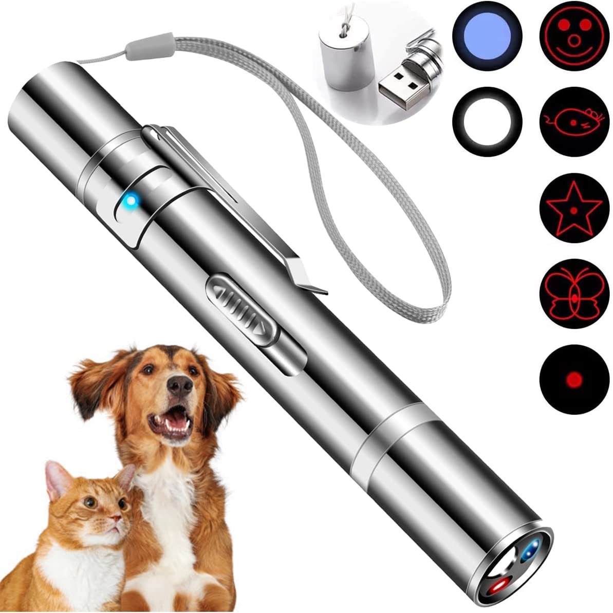Cowjag Cat Toys, Laser Pointer With 5 Adjustable Patterns, Usb Recharge Laser, Long Range And 3 Modes Training Chaser Interactive Toy, Dog Laser Toy