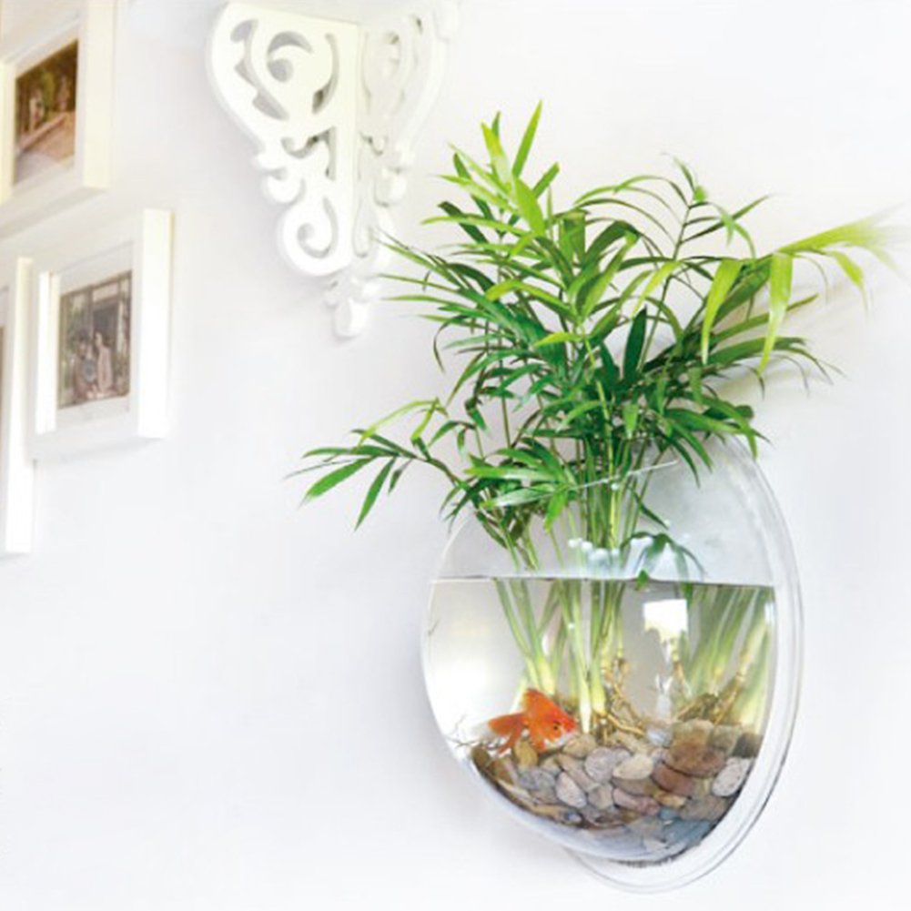 Sweetsea Hanging Wall Mounted 1 Gallon Fish Tank Bowl Aquarium Wall Decor Plant Fish Bubble - Clear (Large)