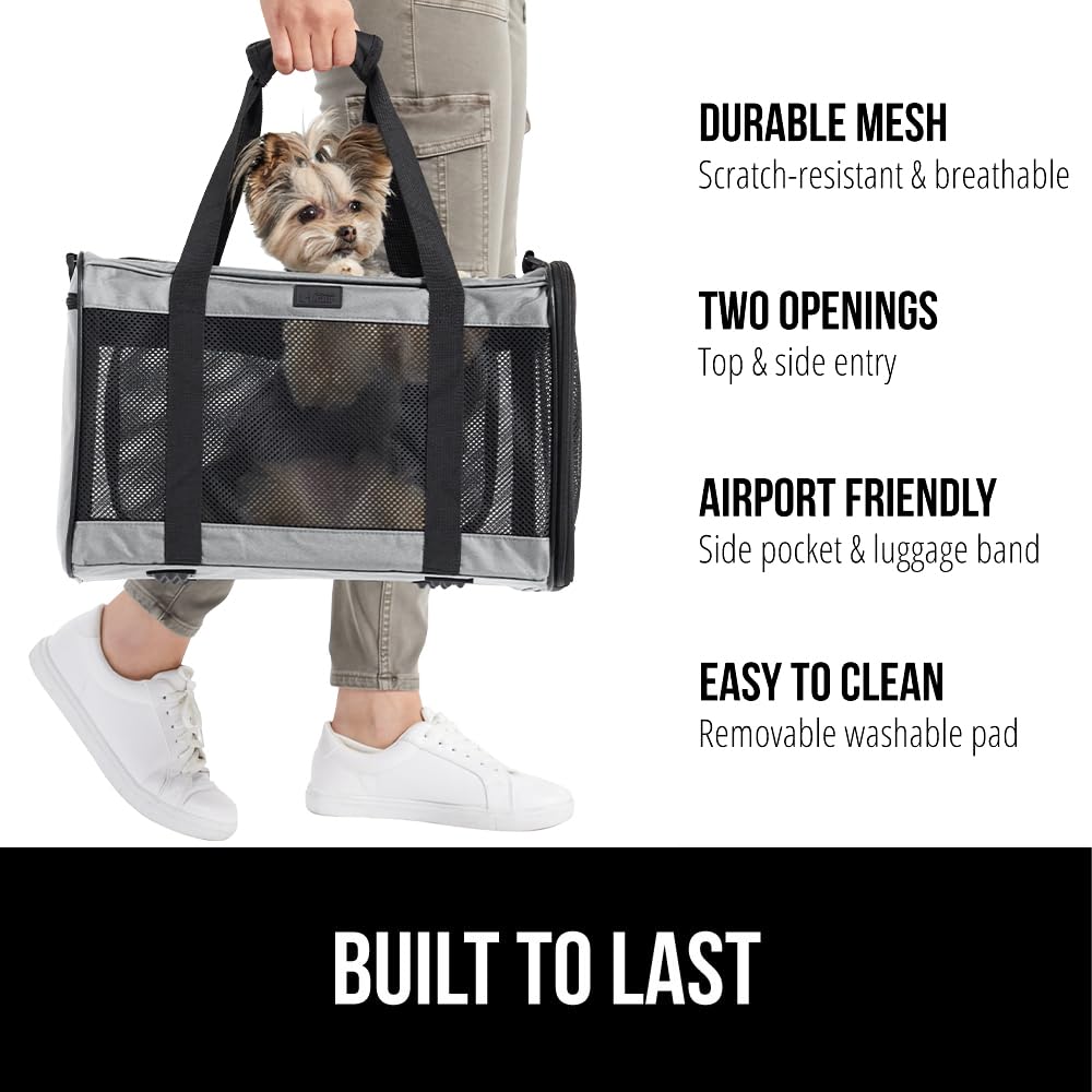 Gorilla Grip Airline Travel Cat Carrier Bag Up To 15 Lbs, Breathable Mesh Collapsible Pet Carriers For Small, Medium Cats, Small Dogs, Puppies, Portable Kennel With Soft Washable Waterproof Pad Gray