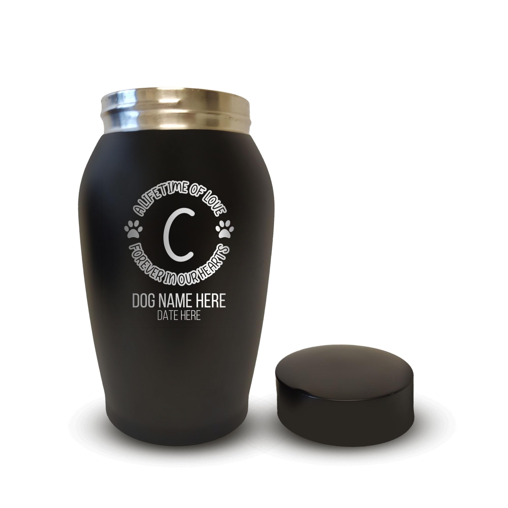 Merchsalad Custom Small Keepsake Urn Engraved With Pet Name, Date, And Dog Design - 5.2'' Black Powder Coated Steel Cremation Ur