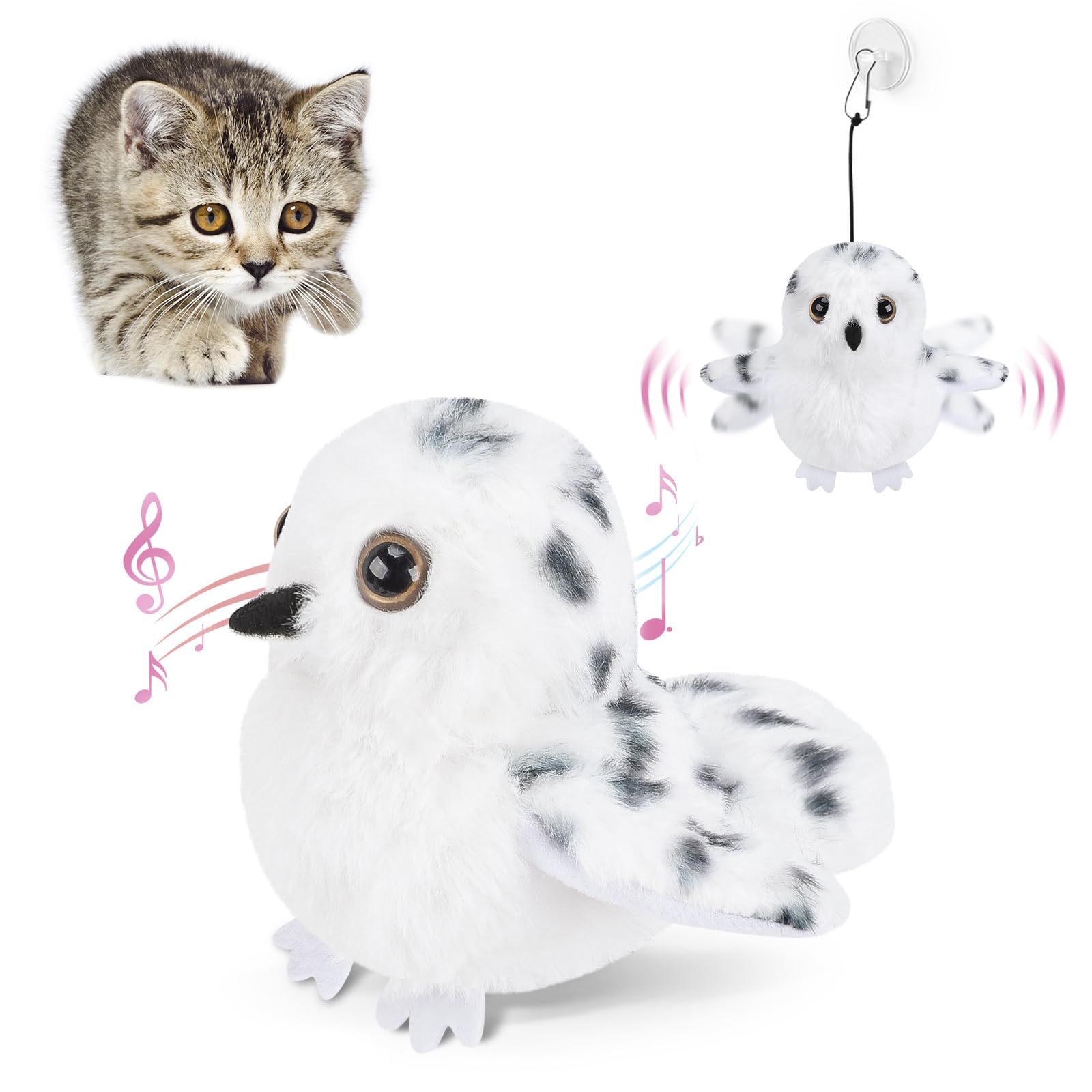 Aiperro Flapping Owl Cat Toys, Interactive Cat Exercise Toy With Lifelike Bird Chirp, Usb Rechargeable Automatic Cat Kicker Catn