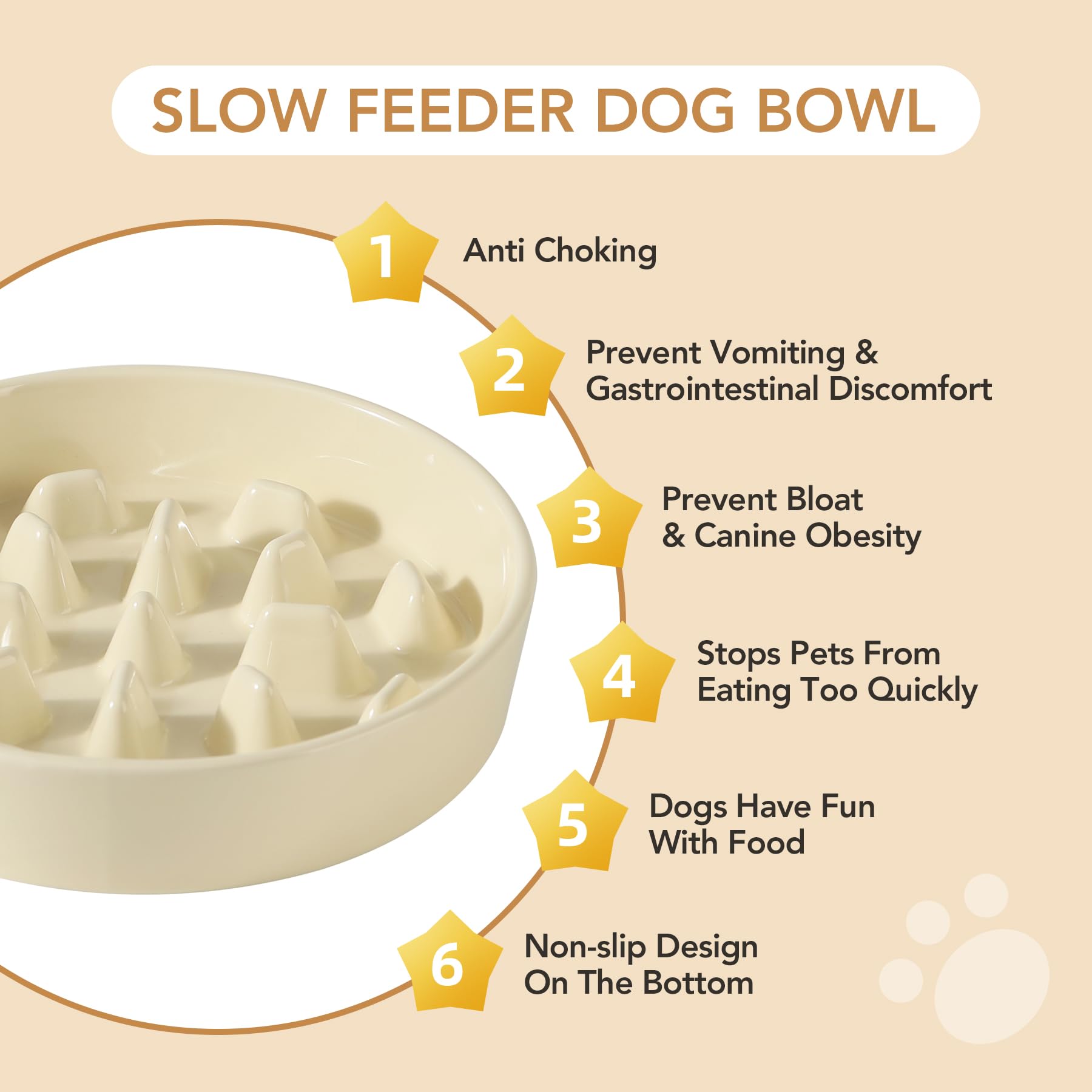 Havniva Ceramic 3.2 Cup Dog Bowl Slow Feeder, 9.5 inch Slow Pet Food Dish for Large Dog, Stop Bloat, Preventing Choking(Single B