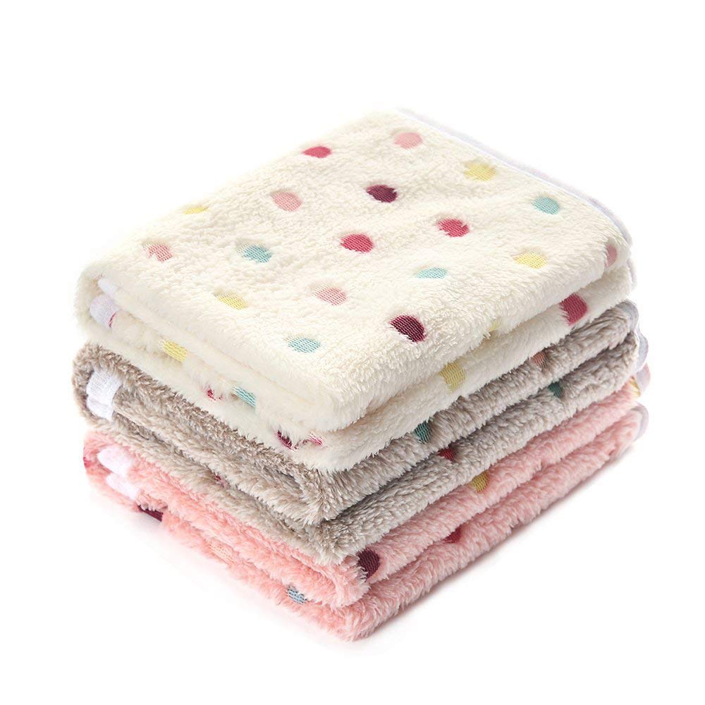 1 Pack 3 Blankets Super Soft Cute Dot Pattern Pet Blanket Flannel Throw For Dog Puppy Cat Beige/Brown/Pink Small