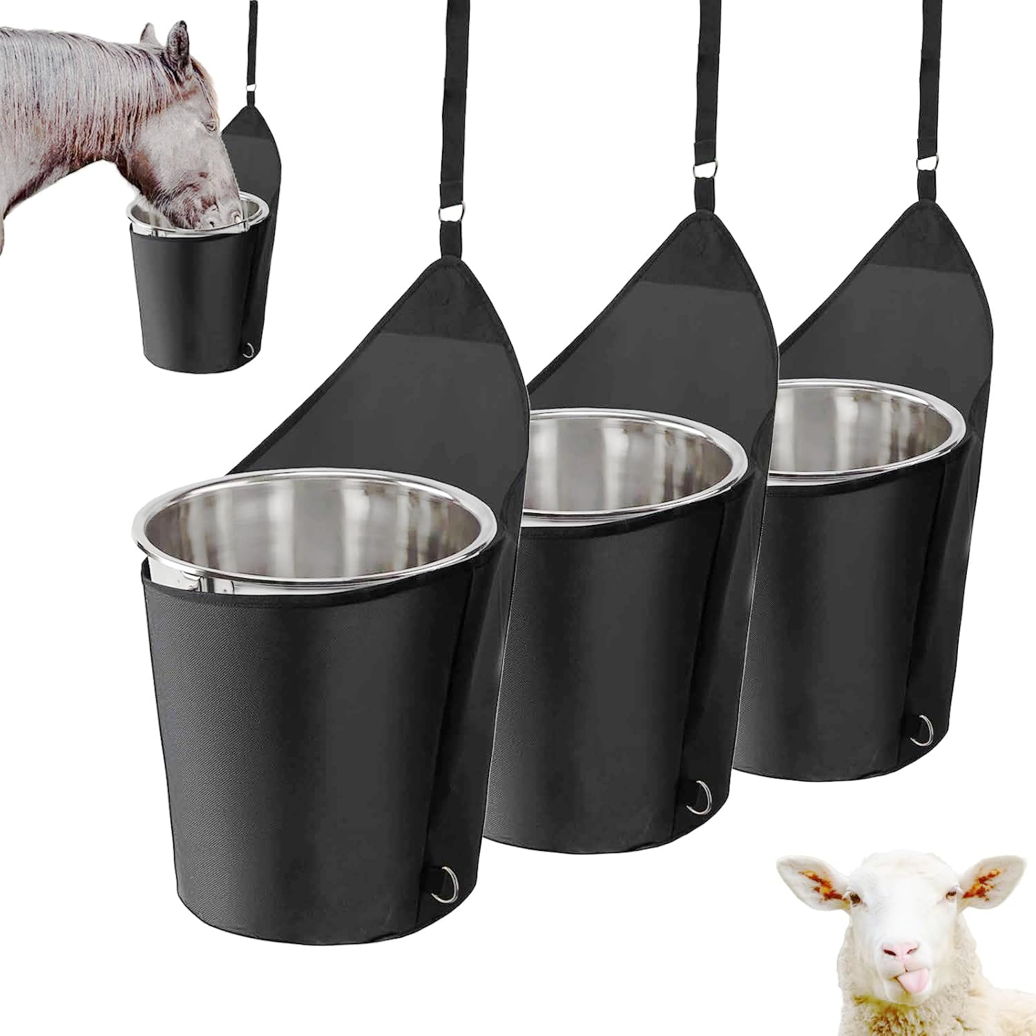 HDYEGY 3Pcs Horse Feed Bag Trailer Bucket Bag Hanging Bucket Holder for 5 Gallon Water Bucket,1600D Oxford Horse Trailer Organiz