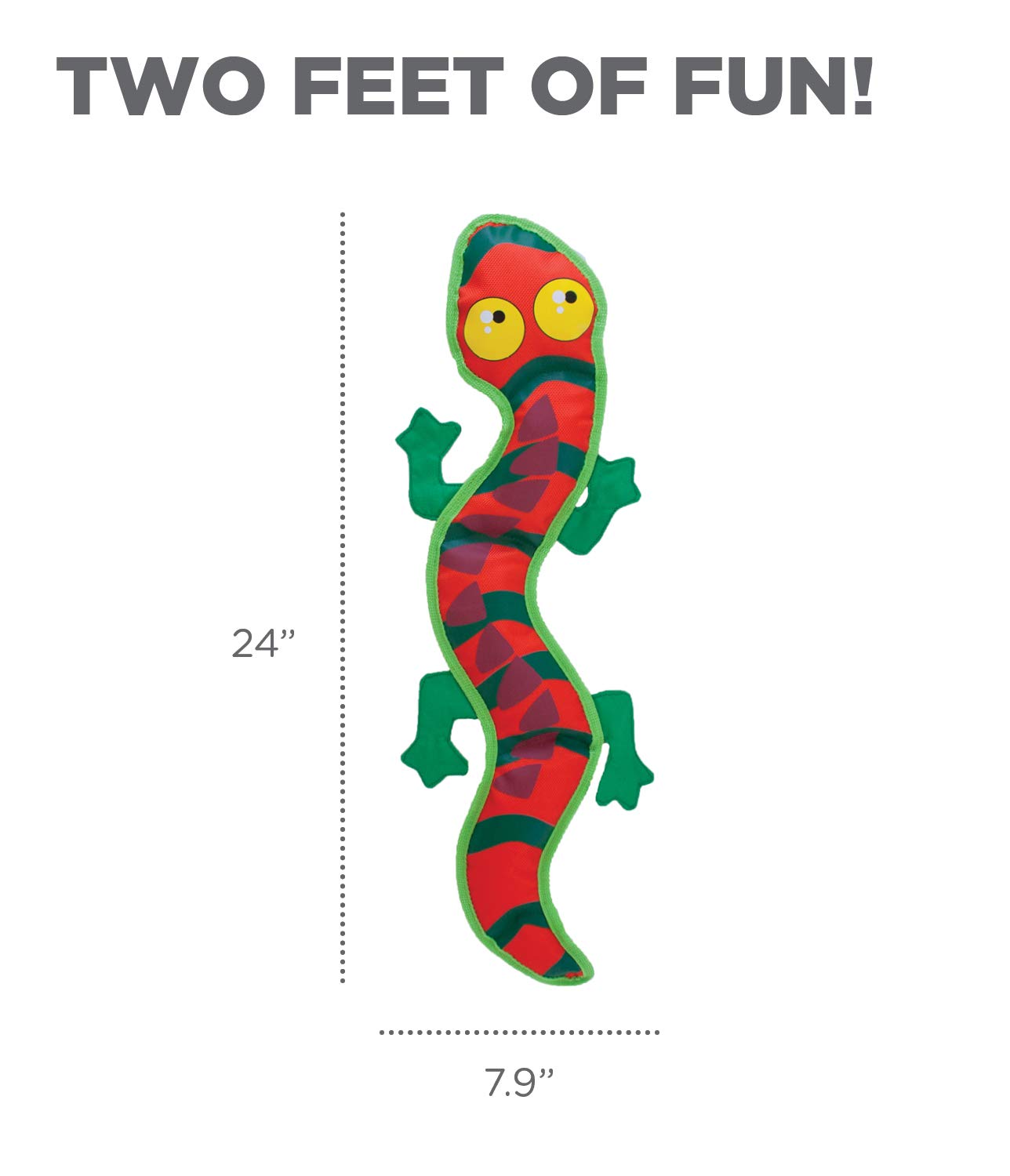 Outward Hound Fire Biterz Gecko Plush Firehose Material Interactive Dog Toy, Large
