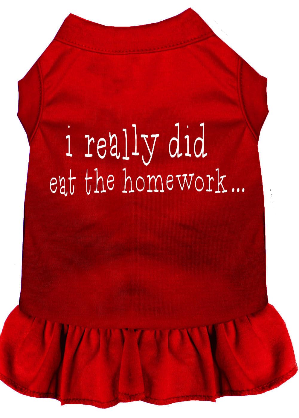 Pet Dog & Cat Dress Screen Printed, &quot;I Really Did Eat The Homework&quot; Red SM (3-6 lbs.)