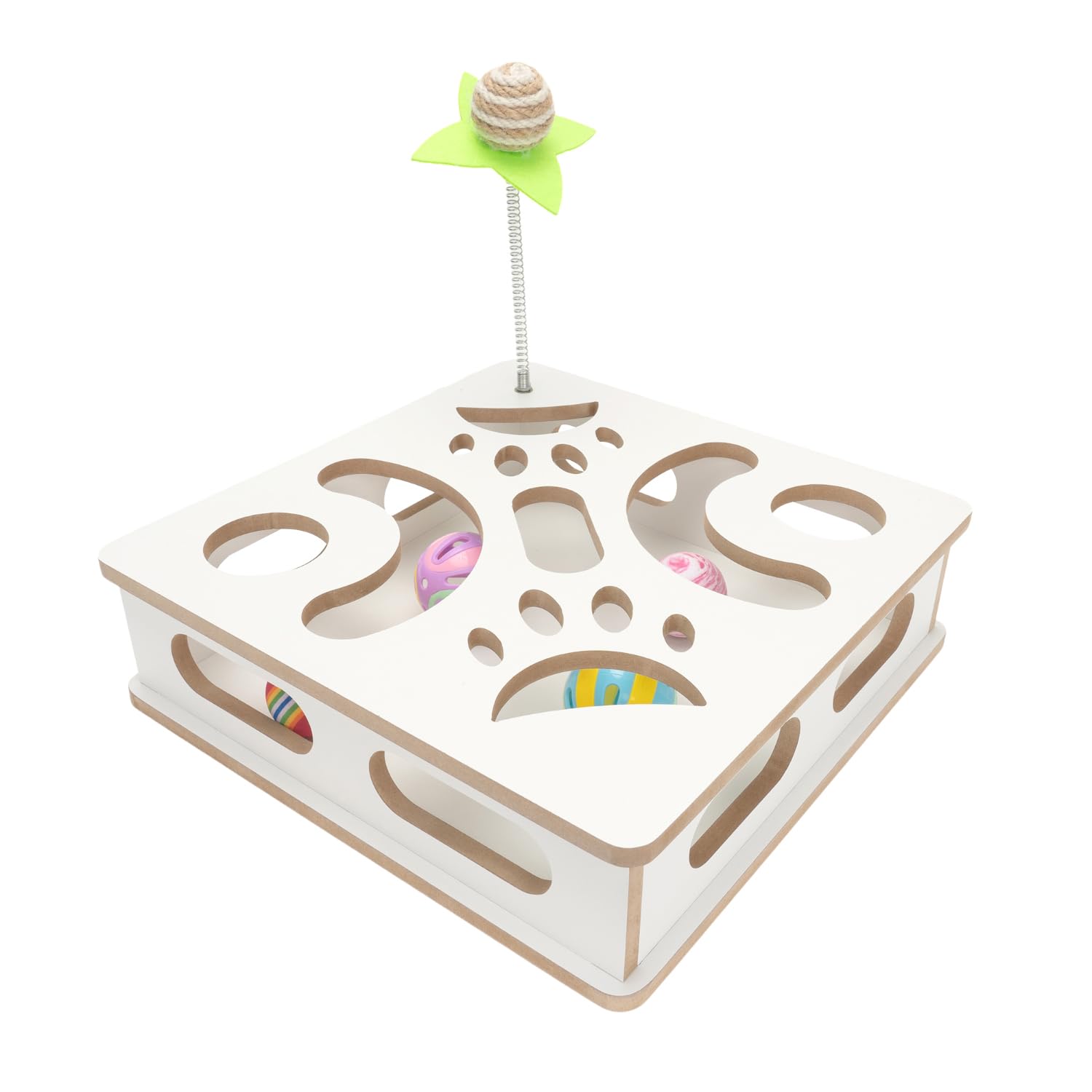 MUCAOL Interactive Wooden Cat Puzzle Toy Box Indoor Hunting Play Toy to Stimulate Your Cats Energy and Instincts (White)